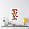 Love Is In The Air Giraffe Wall Art, Coffee Quote Poster, Heart Glasses Giraffe Print, Rose In Mouth Giraffe Decor, Cute Animal Lover Gift Matte Vertical Posters