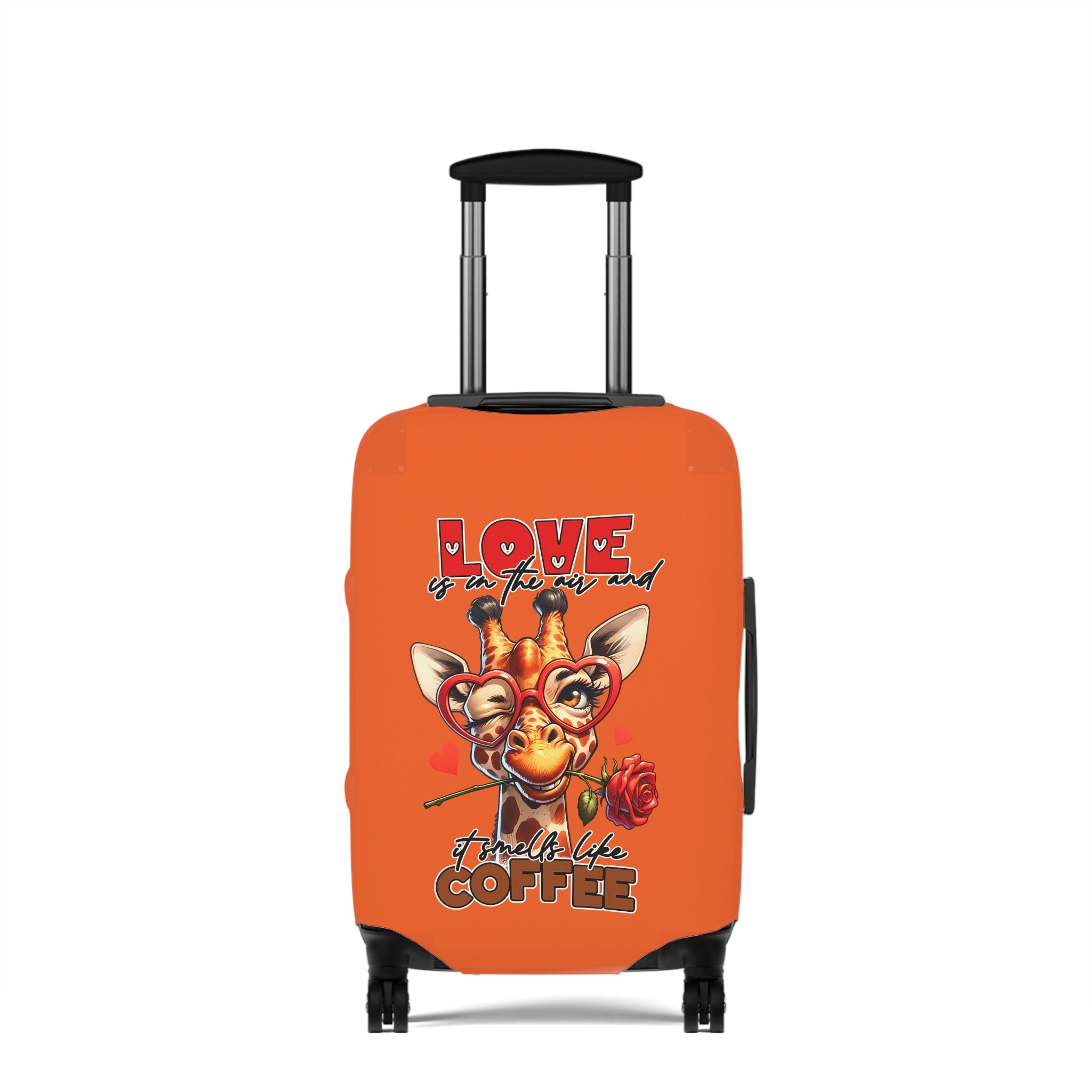 Love is in the Air and It Smells Like Coffee Giraffe Luggage Cover, Cute Giraffe with Glasses and Rose, Funny Coffee Lover's Luggage Cover, Valentine's Day Gift Luggage Cover