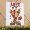 Cute Giraffe Love Wall Art, Coffee Quote Poster, Quirky Animal Decor, Fun Giraffe Illustration, Heart Glasses Artwork, Romantic Coffee Print Canvas Gallery Wraps