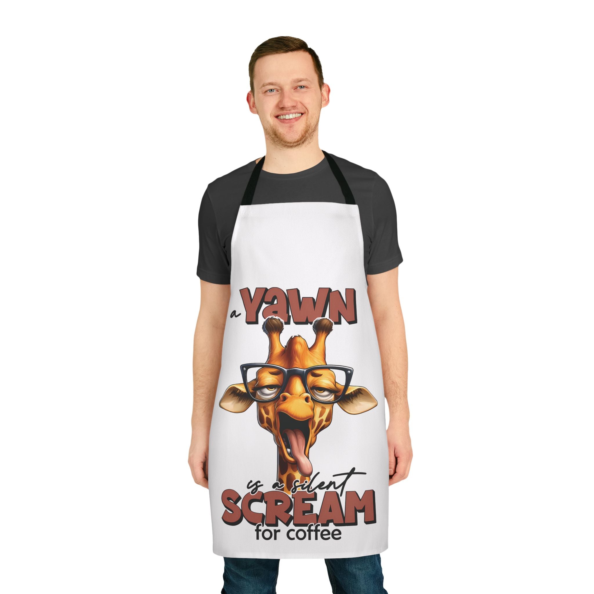 Funny Giraffe Apron, A Yawn Is A Silent Scream For Coffee, Animal Lover Coffee Apron, Cute Giraffe Design, Unique Coffee Apron, Humor Gift Apron