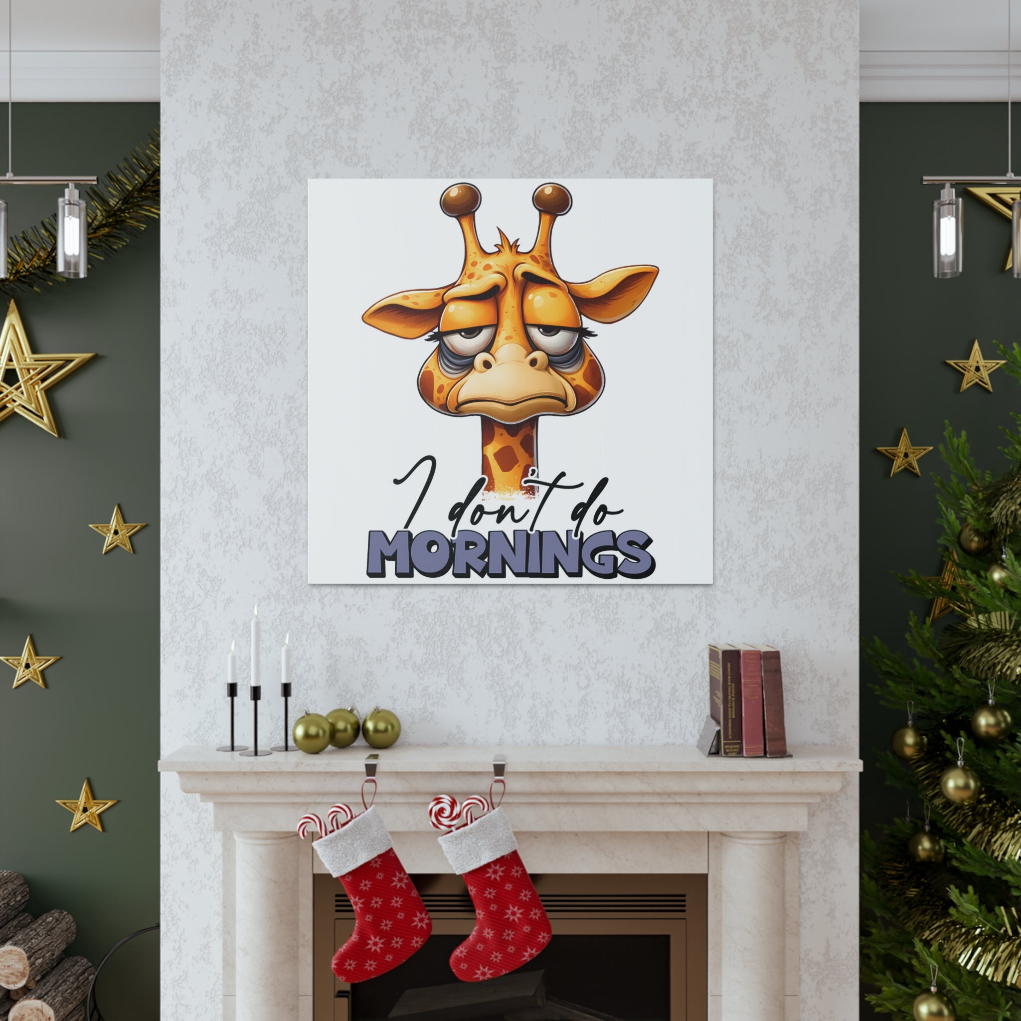 Funny Giraffe Wall Art, "I Don't Do Mornings" Quote Canvas Gallery Wraps