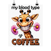 Funny Animal Wall Art, My Blood Type Is Coffee Poster, Coffee Lover's Wall Decor, Giraffe Art Print, Cute Animal Art, Coffee Humor Matte Vertical Posters