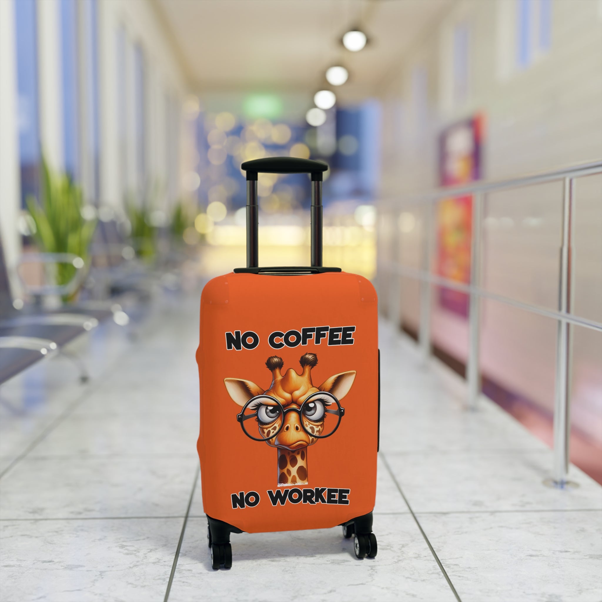 Funny Giraffe Luggage Cover, No Coffee No Workee Luggage Cover, Giraffe with Glasses Luggage Cover, Cute Animal Lover Gift, Coffee Lover Luggage Cover, Office Humor Gift Luggage Cover