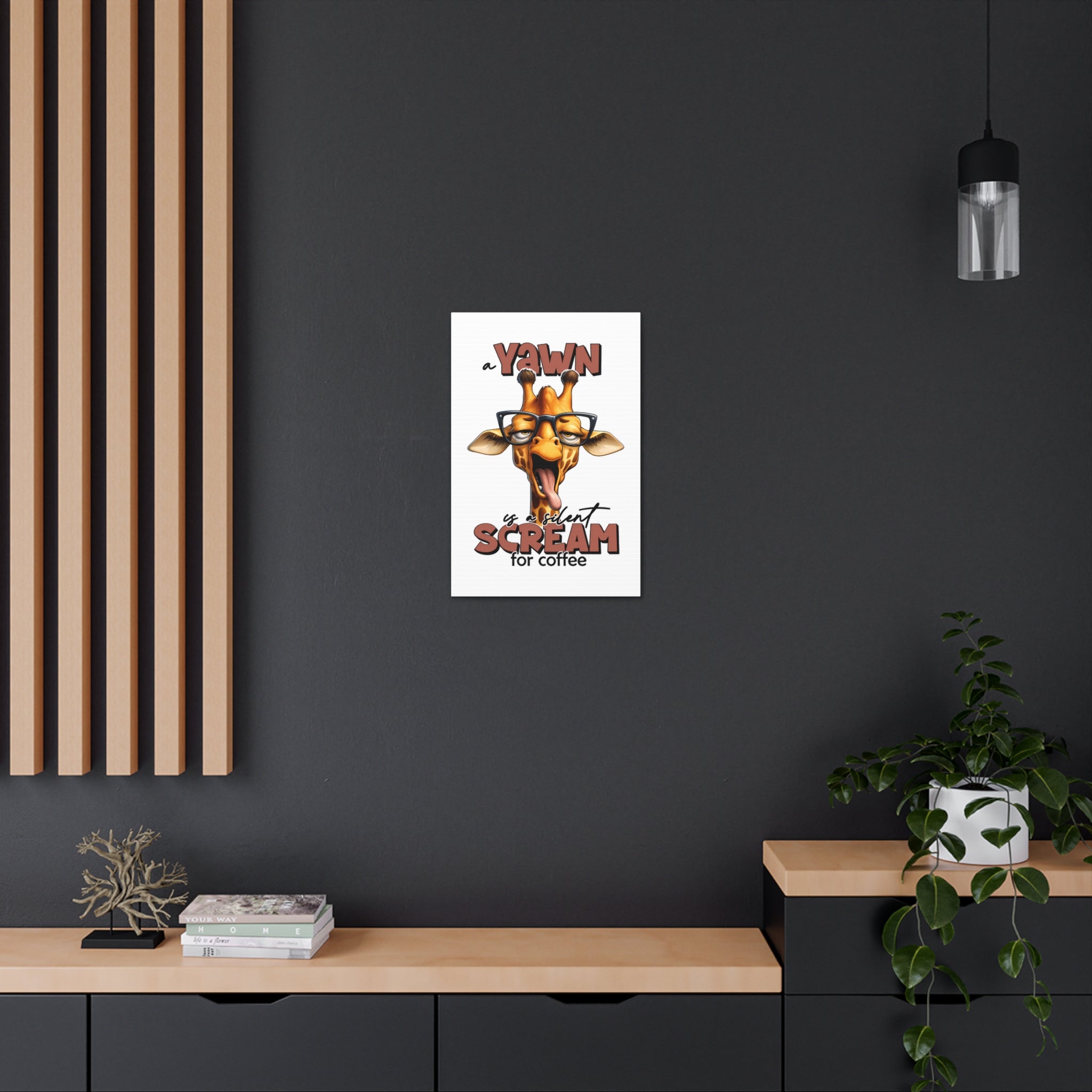 Funny Giraffe Wall Art, A Yawn is a Silent Scream for Coffee, Humorous Office Decor, Animal Lover Gift, Unique Canvas Gallery Wrap Canvas Gallery Wraps