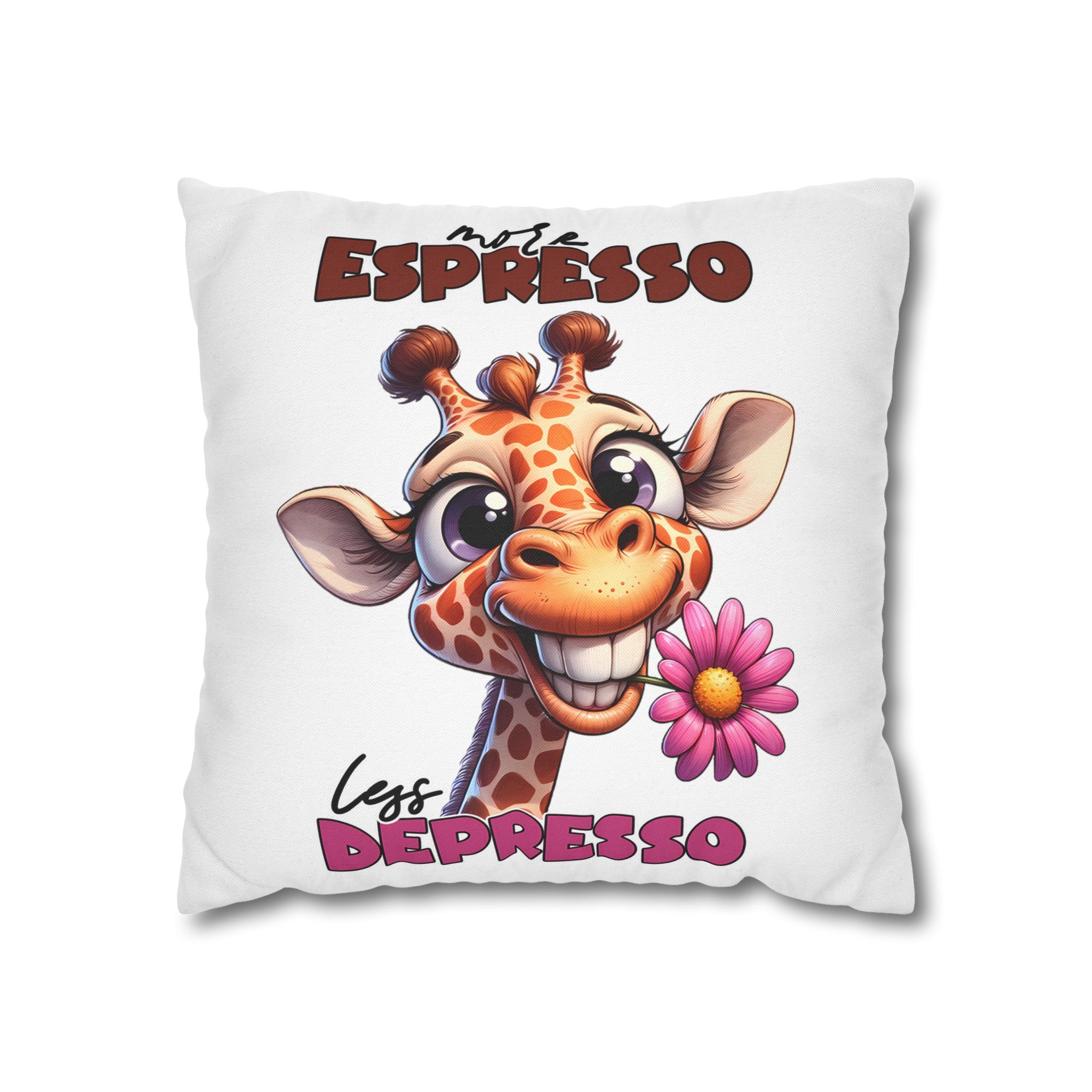 Funny Giraffe Pillow Cover, More Espresso Less Depresso Pillow, Cute Giraffe Pillow Decor, Animal Lover Gift, Kids Room Decor Spun Polyester Square Pillowcase