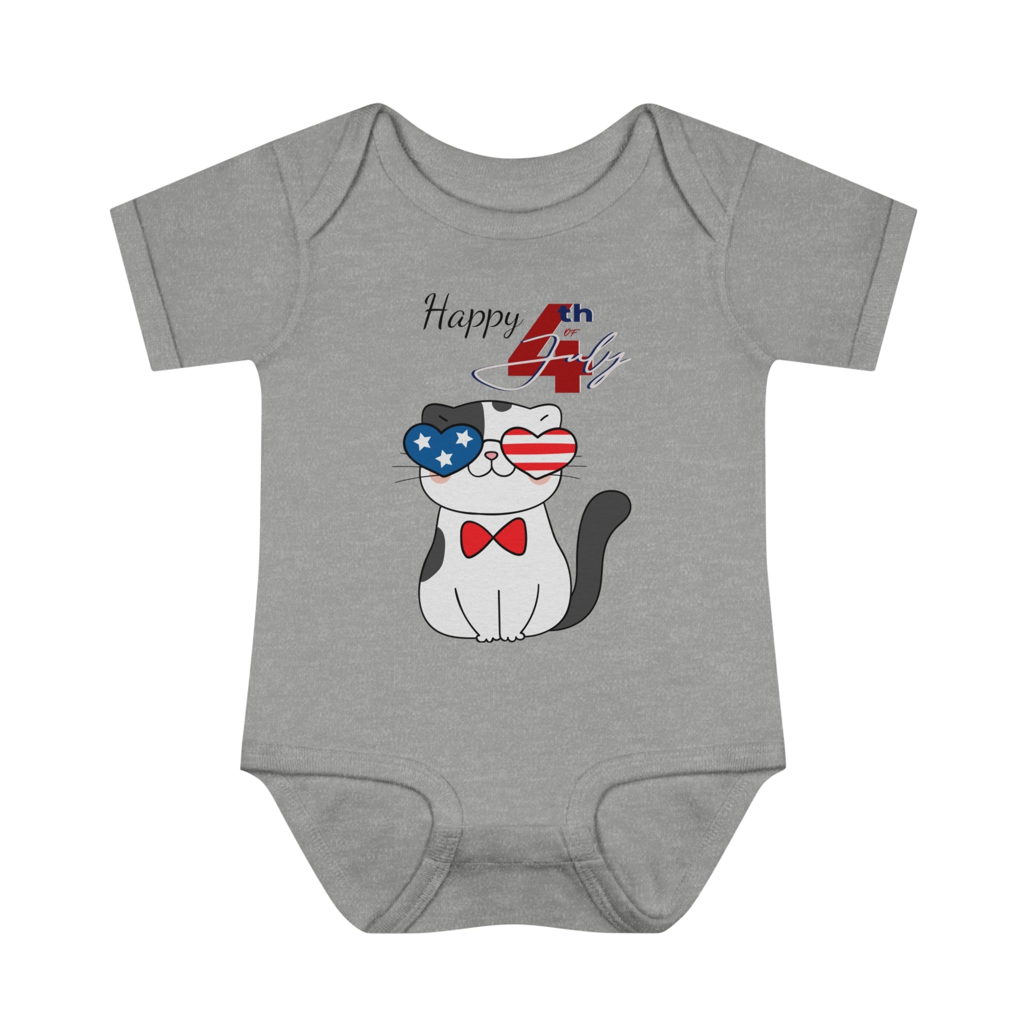 Happy 4th of July American Flag Cat Design Baby Bodysuit