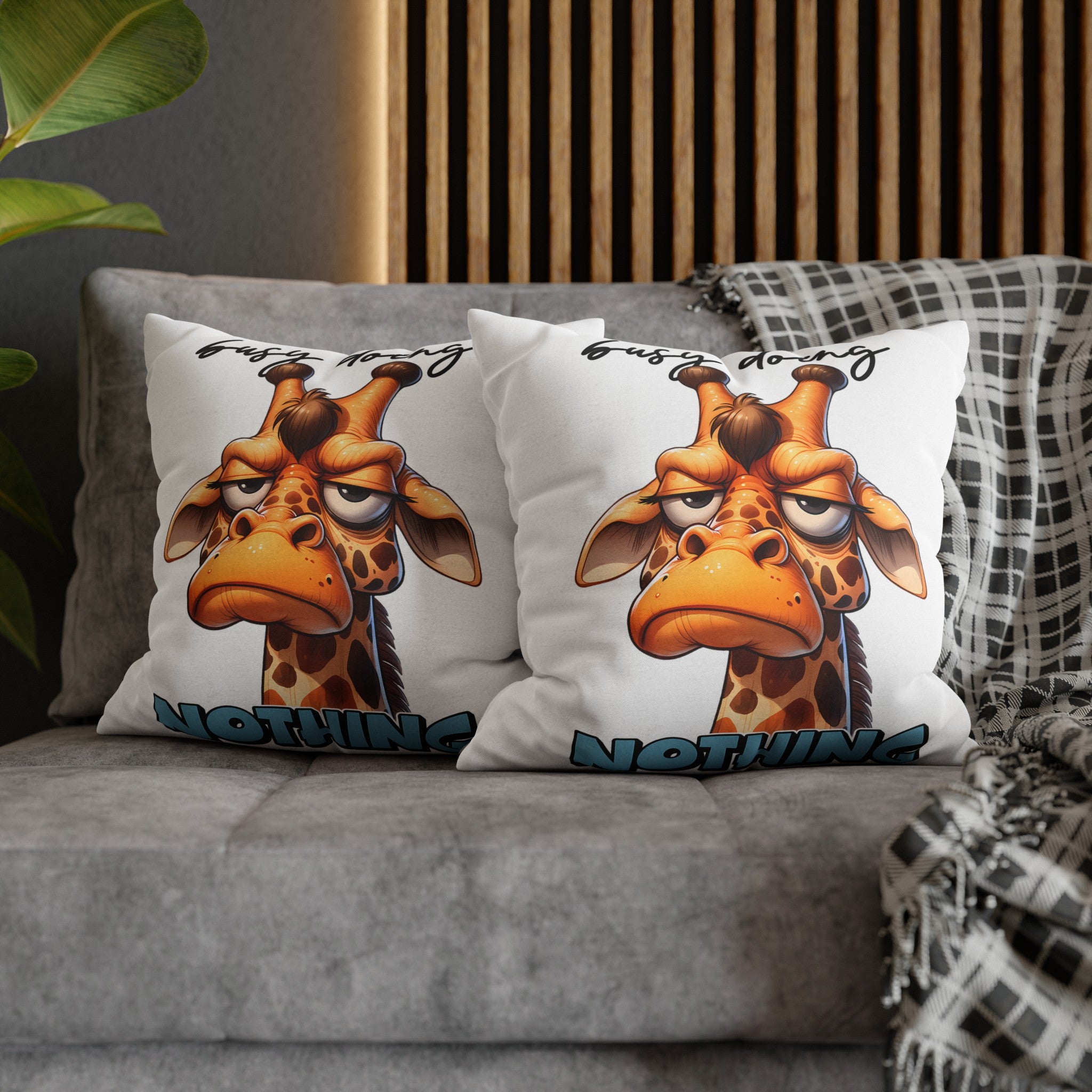 Funny Giraffe Pillow Cover, Busy Doing Nothing Pillow Cover, Animal Lover Decorative Pillow, Cute Animal Print Pillow Cover Spun Polyester Square Pillowcase