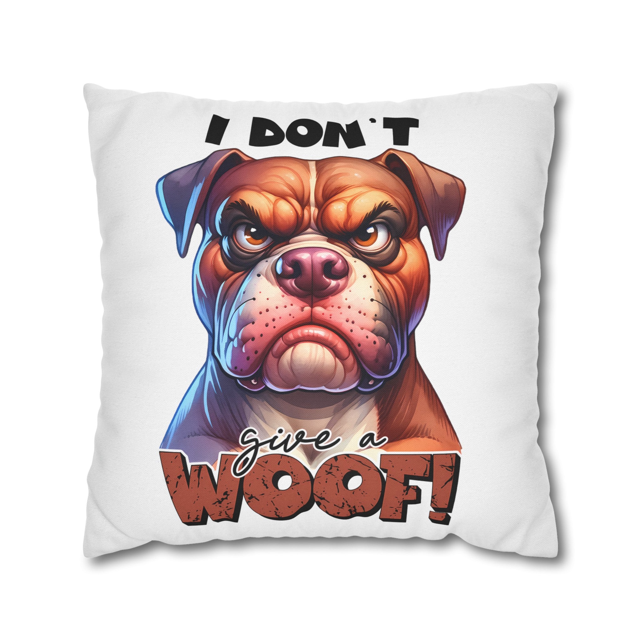 Funny Bulldog Pillow Case, I Don't Give a Woof Pillow Covers, Humorous Dog Lover Gift, Decorative Cushion Cover, Pet Lover Home Decor Spun Polyester Square Pillowcase