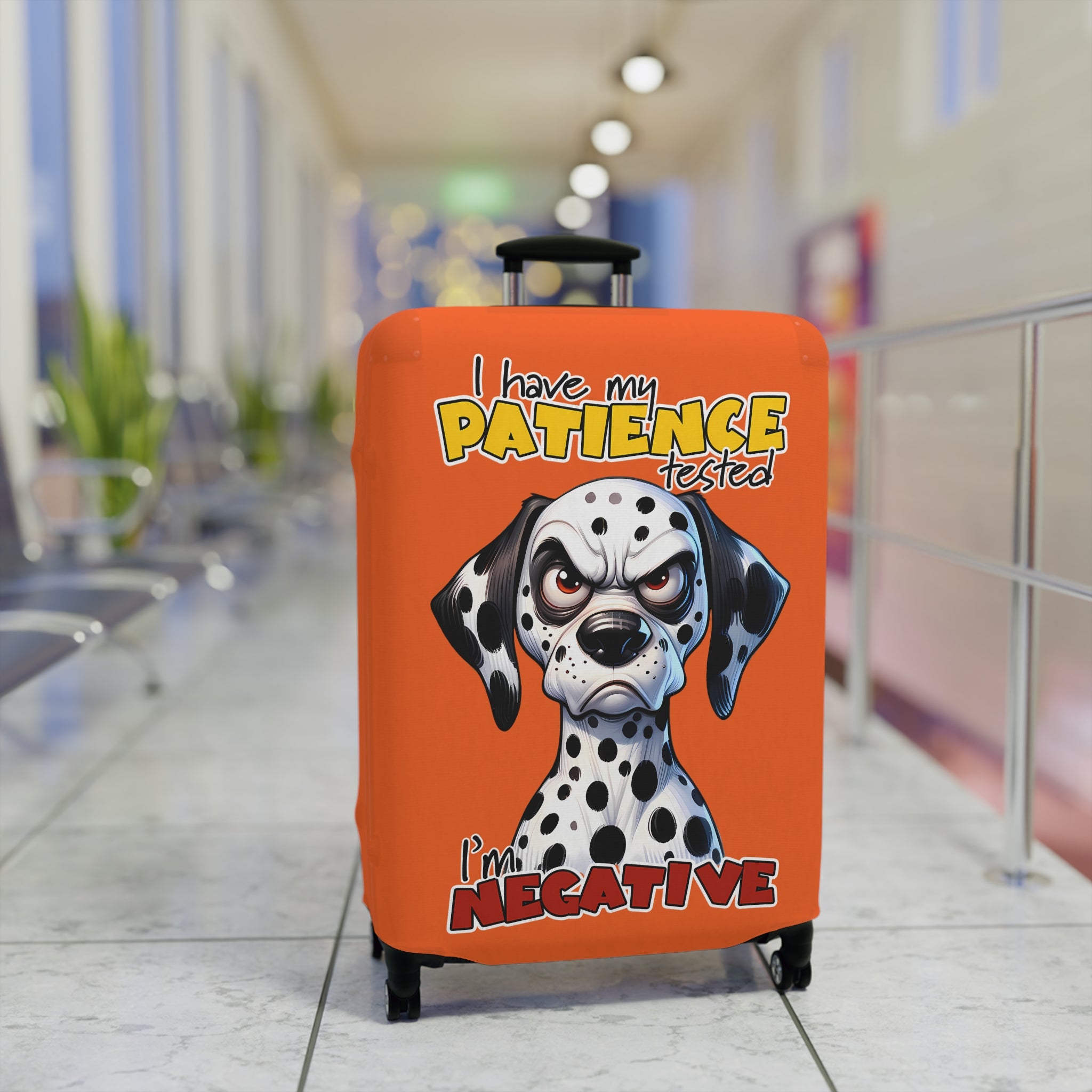 Funny Dalmatian Dog Luggage Cover, Humorous Luggage Cover, Dog Lover Gift, Patience Tested Luggage Cover, Sarcasm Luggage Cover, Bold Statement Mug, Novelty Gift Luggage Cover