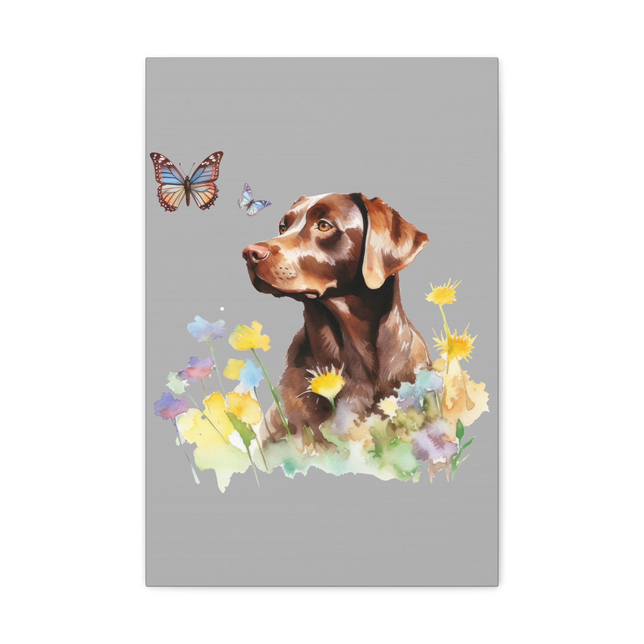 Charming Brown Dog with Butterflies and Flowers  Canvas Gallery Wraps