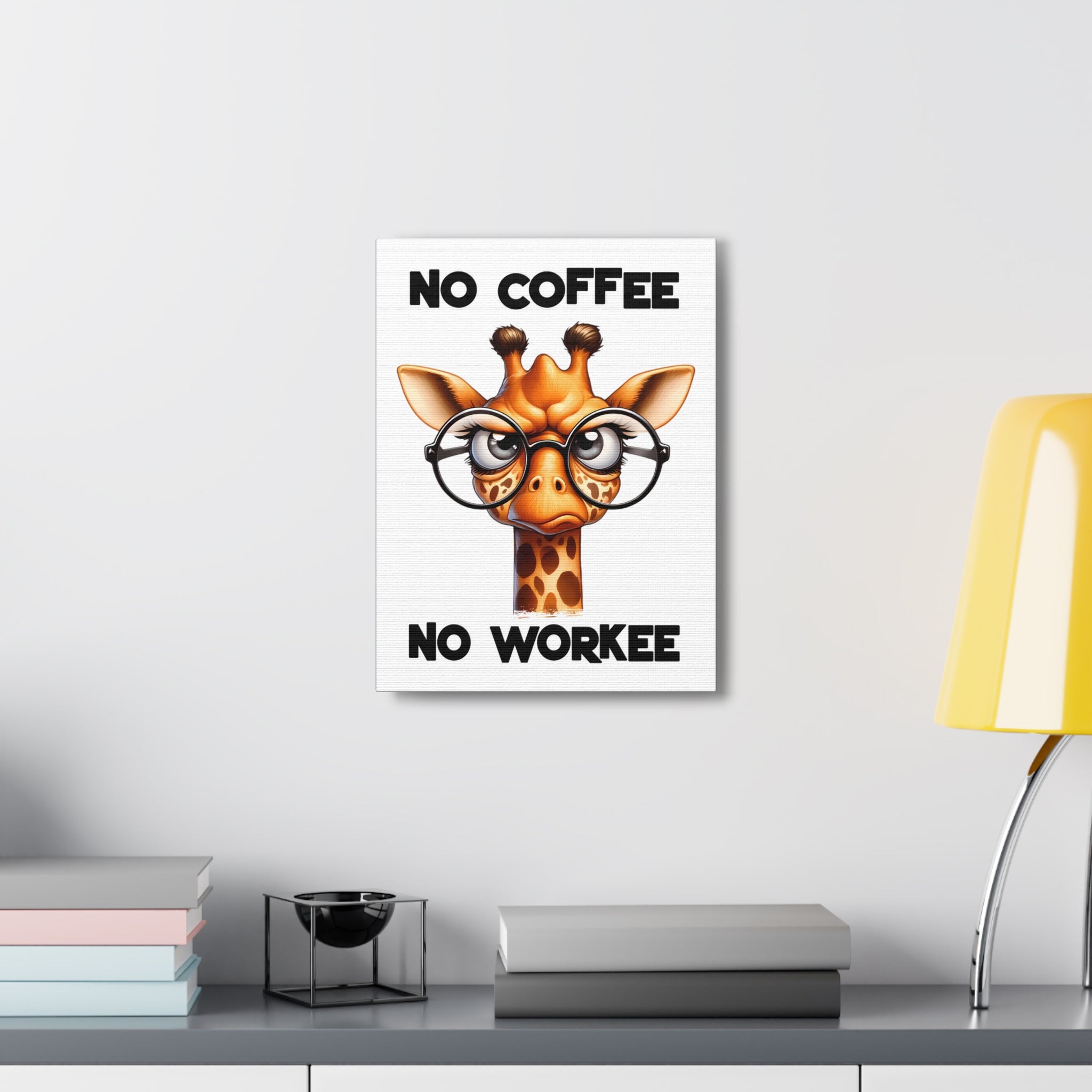 Funny Giraffe Wall Art, No Coffee No Workee Print, Animal Lover Decor, Humorous Office Wall Art, Unique Coffee Lover Gift, Canvas Gallery Wrap Canvas Gallery Wraps