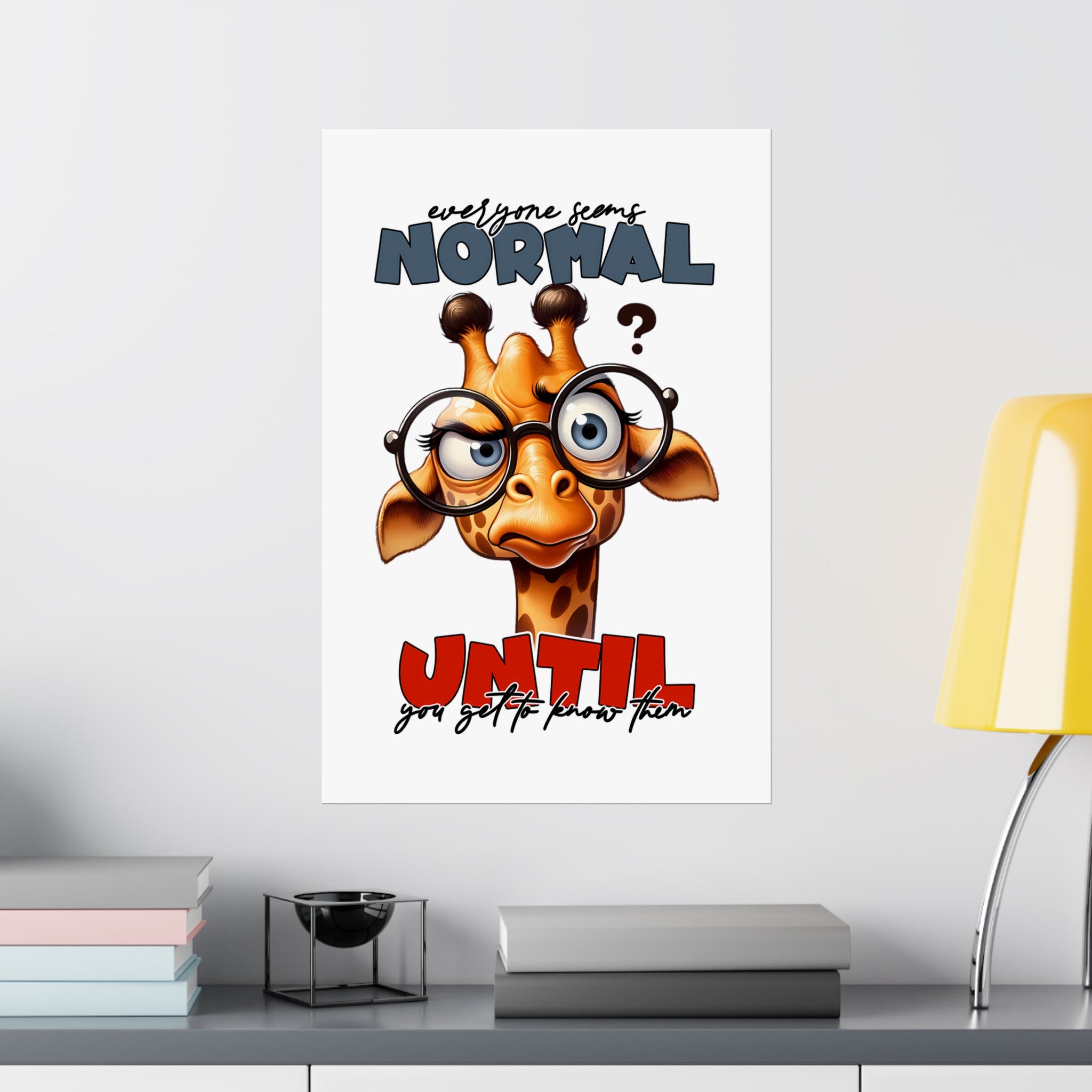 Funny Giraffe Wall Art Poster, Quirky Animal Illustration Decor, Unique Home Office Artwork, Humorous Giraffe With Glasses Print Matte Vertical Posters