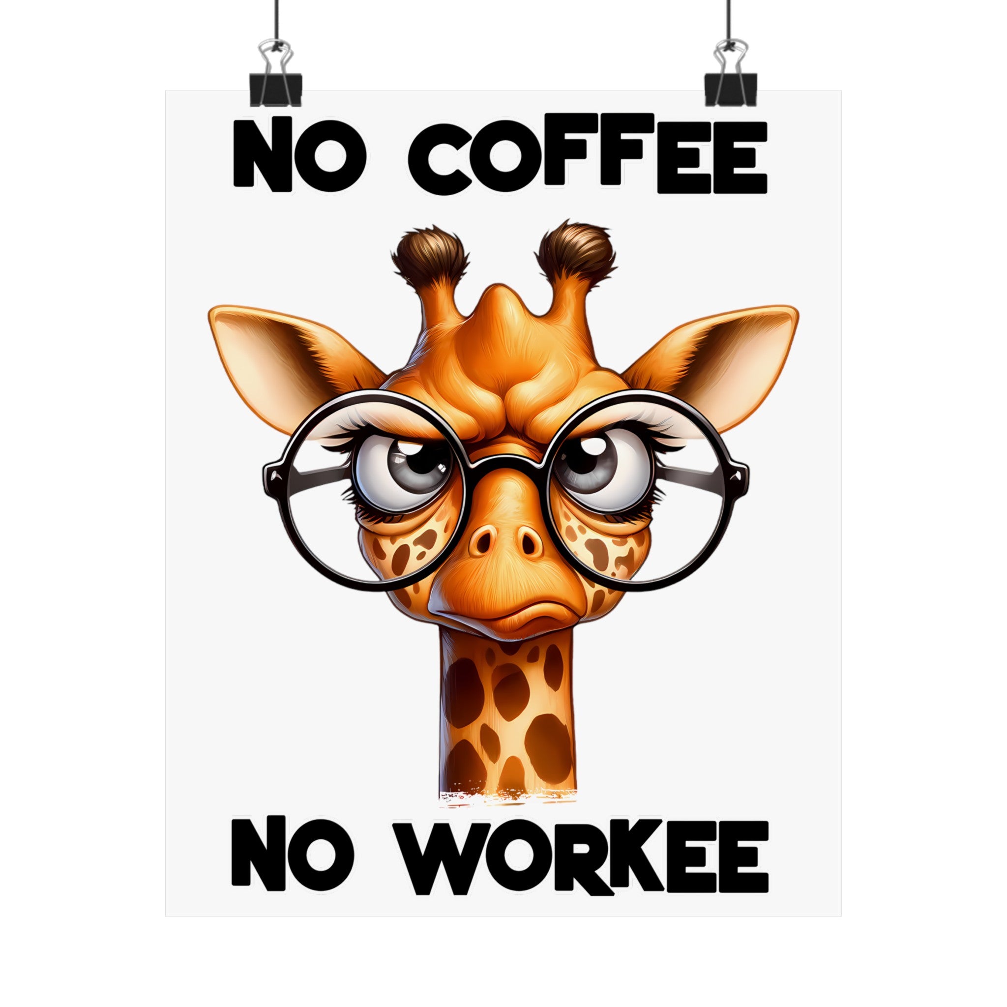 Funny Giraffe Poster, No Coffee No Workee Wall Art, Cute Animal Wall Decor, Office Humor Poster, Quirky Inspirational Art Matte Vertical Posters