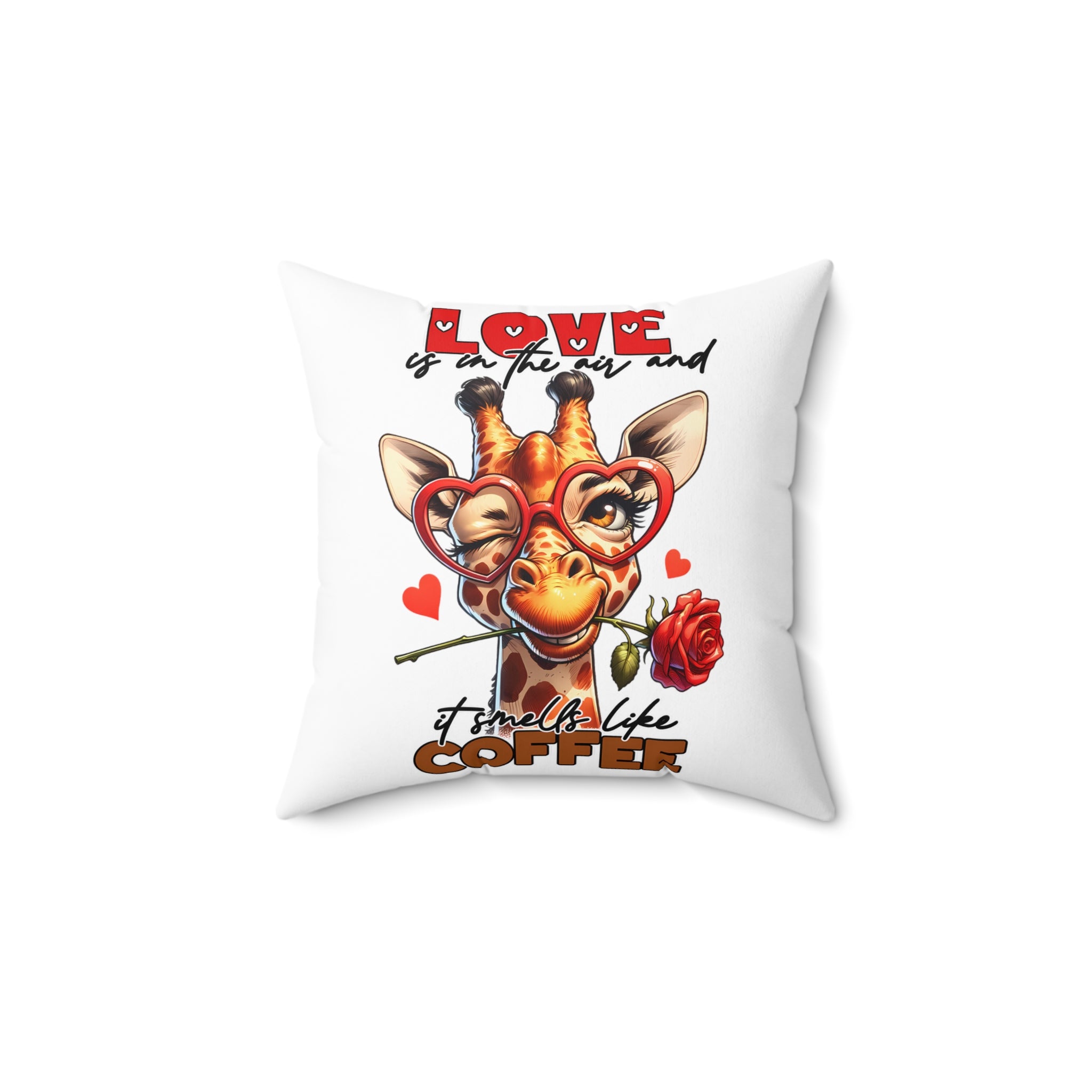 Love Is In The Air Pillow, Funny Giraffe Decor, Coffee Lover Gift, Cute Animal Cushion, Rose and Heart Design Pillow, Unique Home Decor Spun Polyester Square Pillow