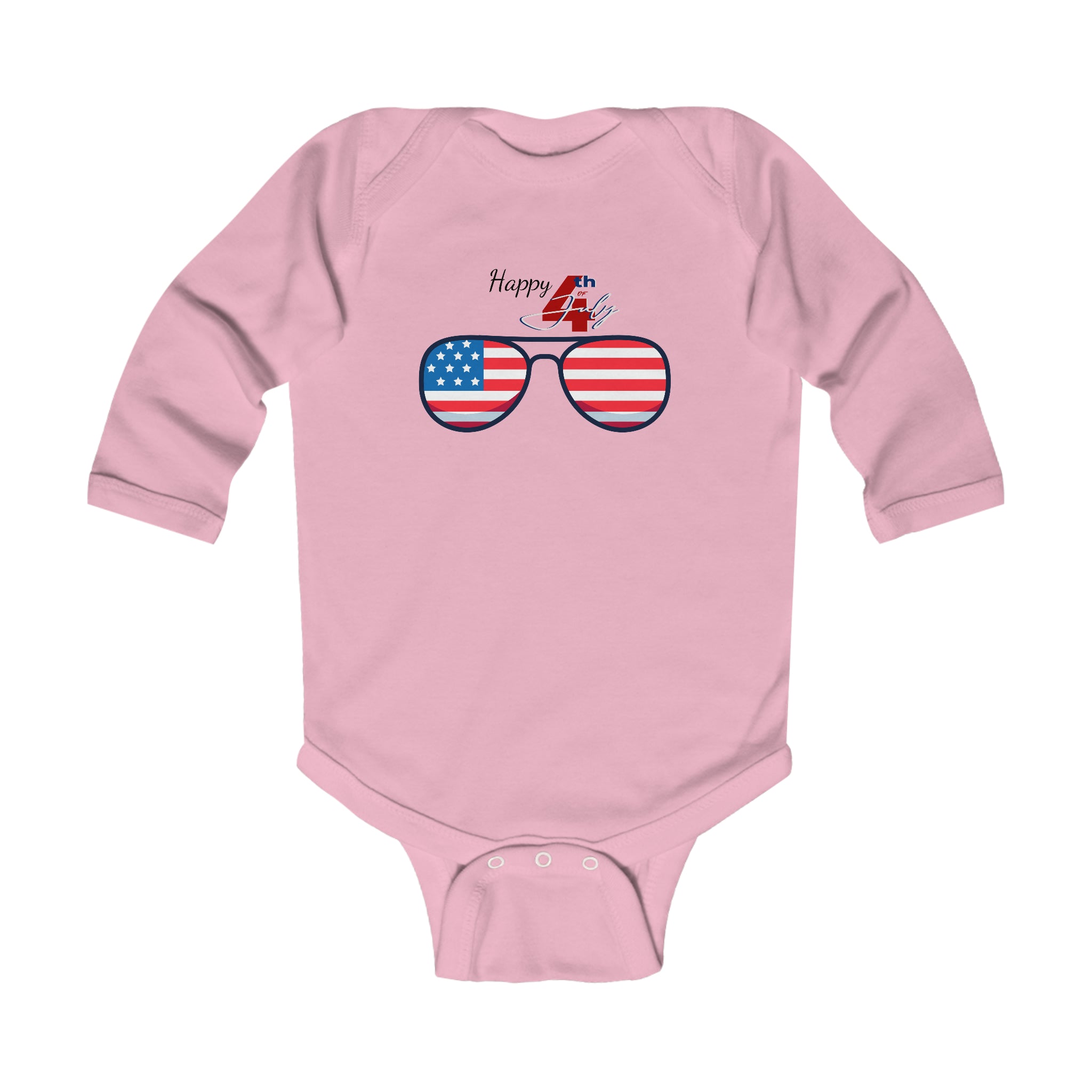 Happy 4th of July American Flag Sunglass Long Sleeve Baby Bodysuit