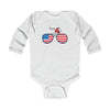 Load image into Gallery viewer, Happy 4th of July American Flag Sunglass Long Sleeve Baby Bodysuit