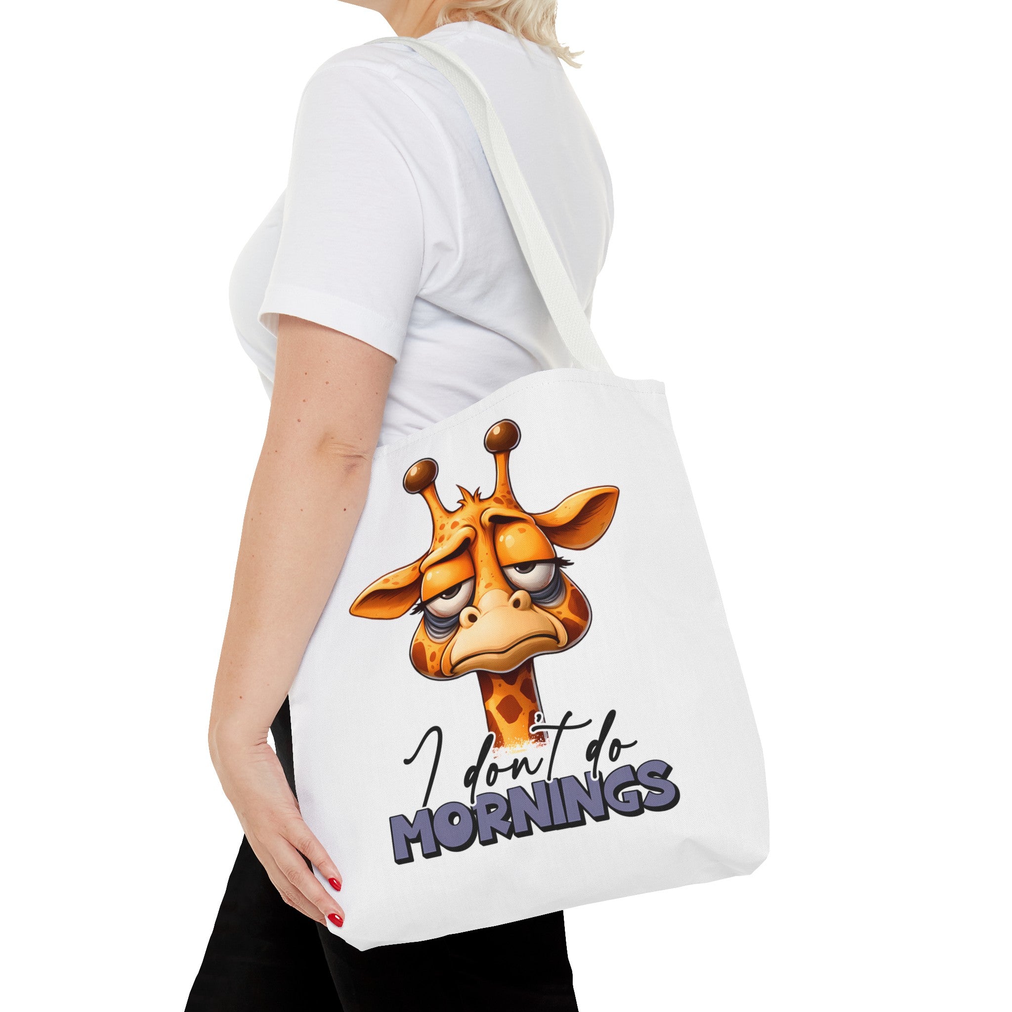 Funny Giraffe Tote Bag, I Don't Do Mornings Design, Cute Animal Quote Gift, Humorous Shopping Bag, Reusable Grocery Bag, Eco-Friendly Tote Tote Bag