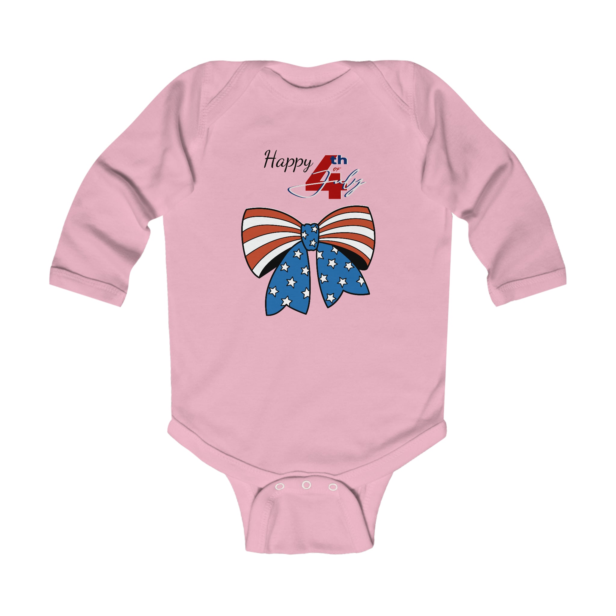 Happy 4th of July American Flag design Bow Tie Long Sleeve Baby Bodysuit