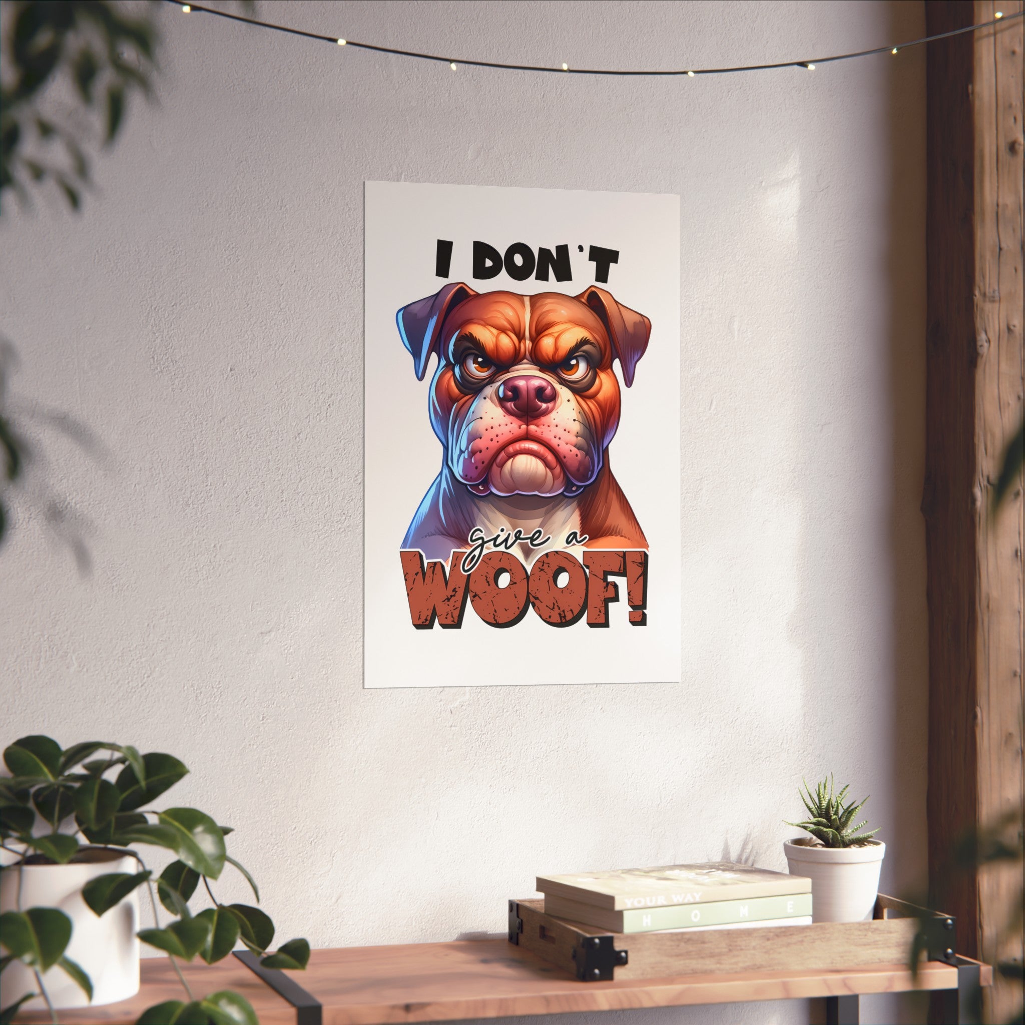 Funny Dog Wall Art Print, I Don't Give a Woof, Bulldog Poster, Cute and Humorous Home Decor, Animal Lover Gift, Office Wall Art Matte Vertical Posters