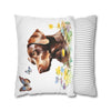 Charming Brown Dog with Butterflies and Flowers Spun Polyester Square Pillowcase