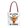 Funny Giraffe Tote Bag, No Coffee No Workee Quote Bag, Cute Giraffe with Glasses, Animal Quote Tote, Trendy Shopping Bag, Reusable Bag Tote Tote Bag