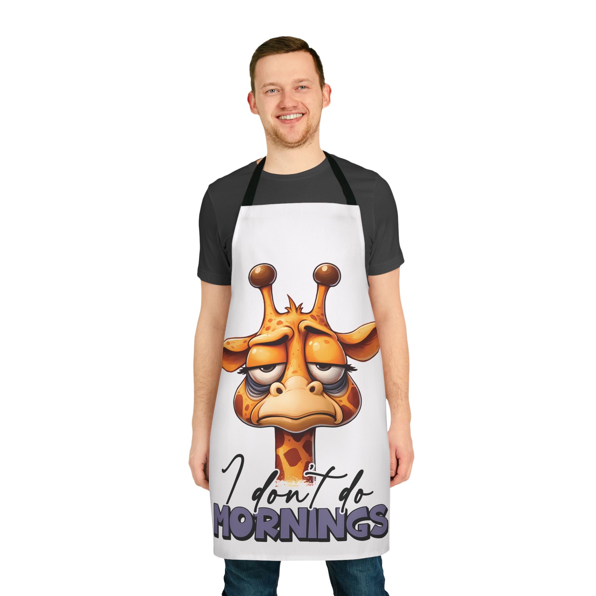 Funny Giraffe Apron, I Don't Do Mornings Apron, Cute Animal Art, Morning Humor Gift, Animal Lover Gift, Quirky Apron