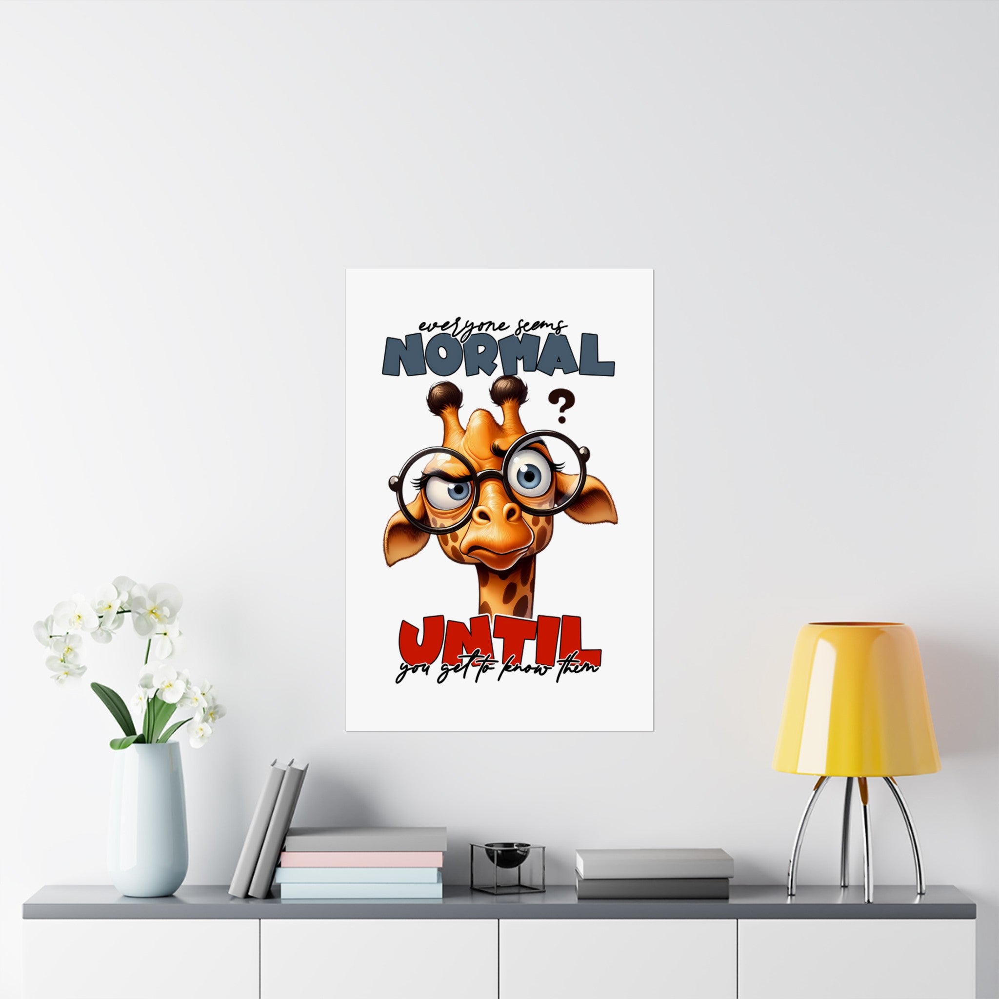 Funny Giraffe Wall Art Poster, Quirky Animal Illustration Decor, Unique Home Office Artwork, Humorous Giraffe With Glasses Print Matte Vertical Posters