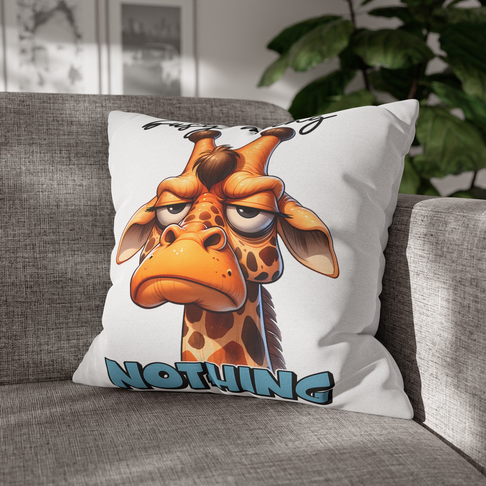 Funny Giraffe Pillow Cover, Busy Doing Nothing Pillow Cover, Animal Lover Decorative Pillow, Cute Animal Print Pillow Cover Spun Polyester Square Pillowcase