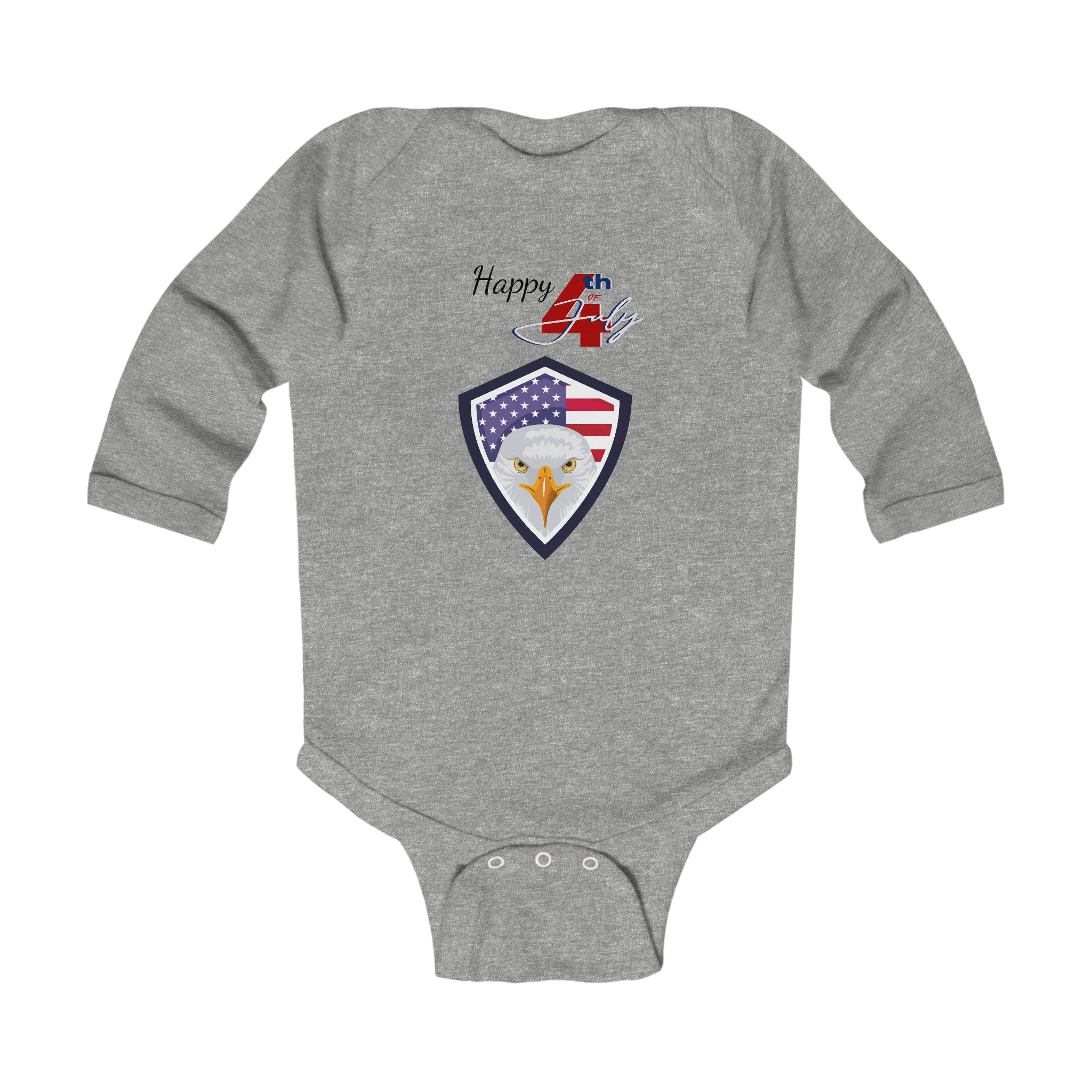 Happy 4th of July American Flag Eagle Design Long Sleeve Baby Bodysuit