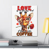 Cute Giraffe Love Wall Art, Coffee Quote Poster, Quirky Animal Decor, Fun Giraffe Illustration, Heart Glasses Artwork, Romantic Coffee Print Canvas Gallery Wraps