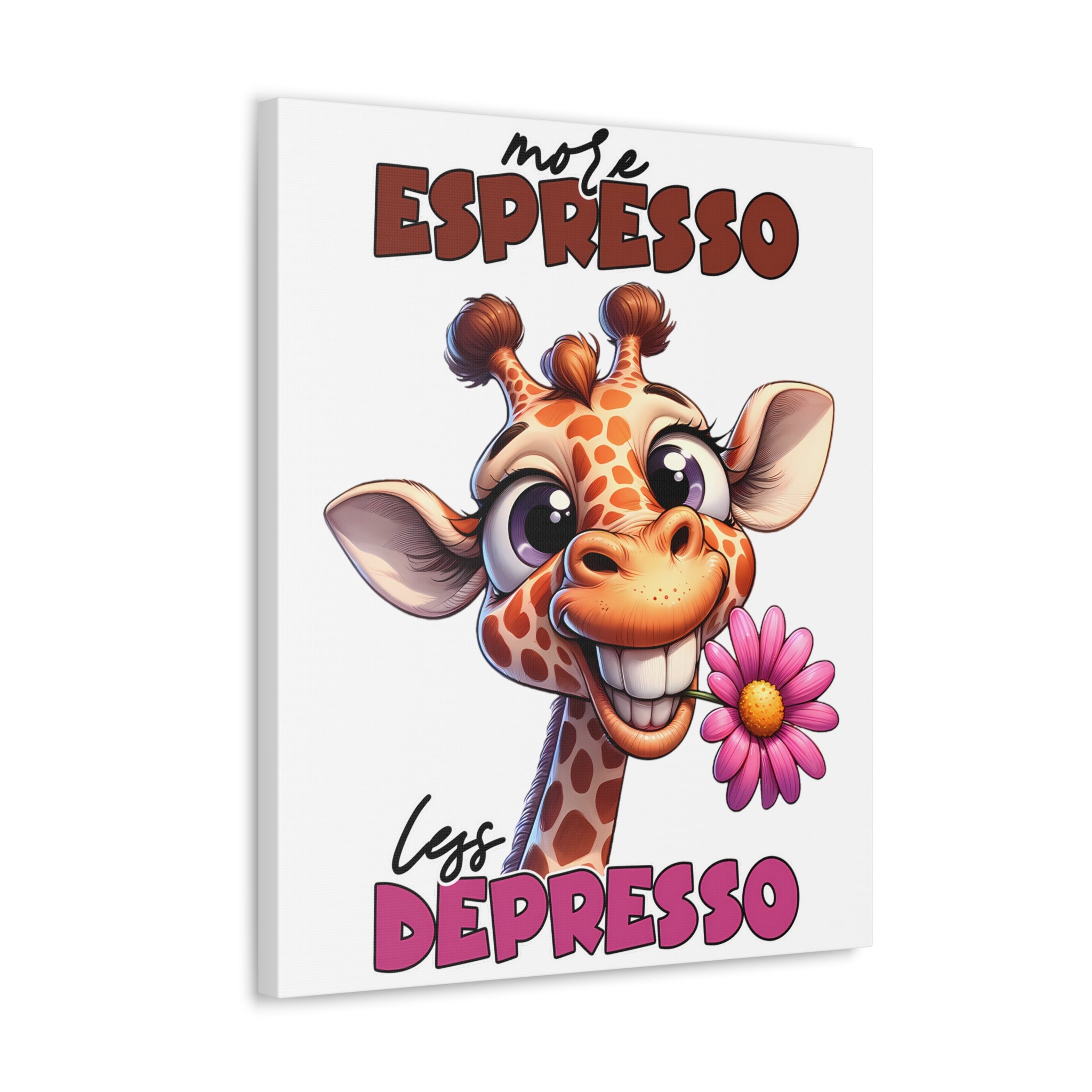 More Espresso Less Depresso Giraffe Wall Art, Cute Animal Cartoon Canvas Gallery Wrap, Funny Coffee Art Decor, Cheerful Giraffe Poster Canvas Gallery Wraps