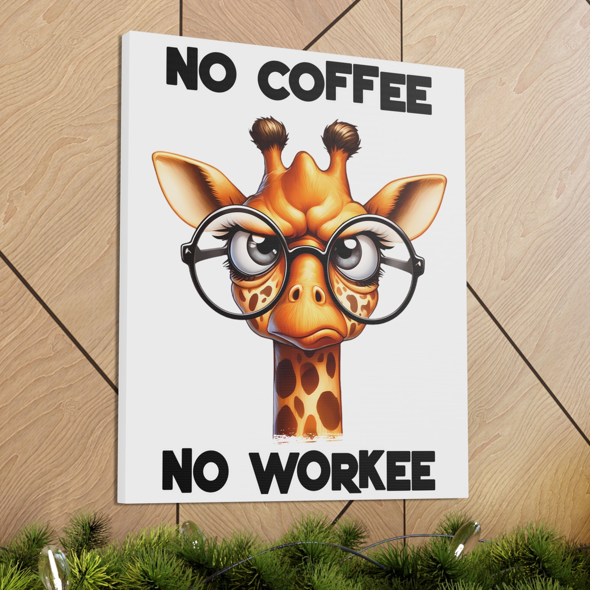 Funny Giraffe Wall Art, No Coffee No Workee Print, Animal Lover Decor, Humorous Office Wall Art, Unique Coffee Lover Gift, Canvas Gallery Wrap Canvas Gallery Wraps