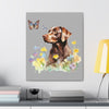 Charming Brown Dog with Butterflies and Flowers  Canvas Gallery Wraps