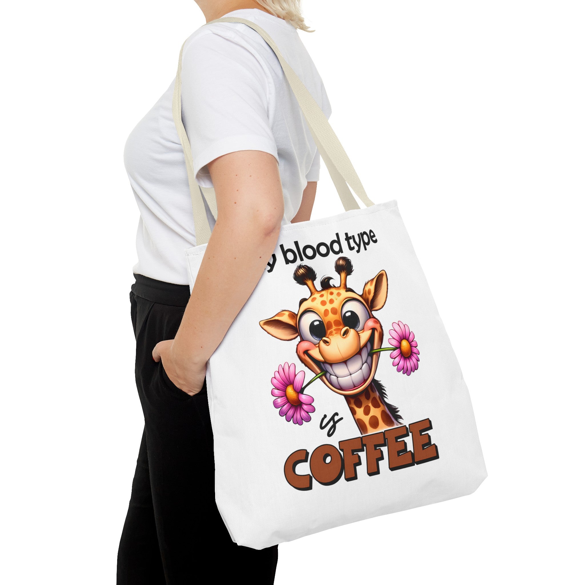 Funny Giraffe Tote Bag, My Blood Type is Coffee Tote Bag, Cute Animal Tote Bag, Fun Coffee Lover Gift, Quirky Giraffe Art Bag Tote Tote Bag