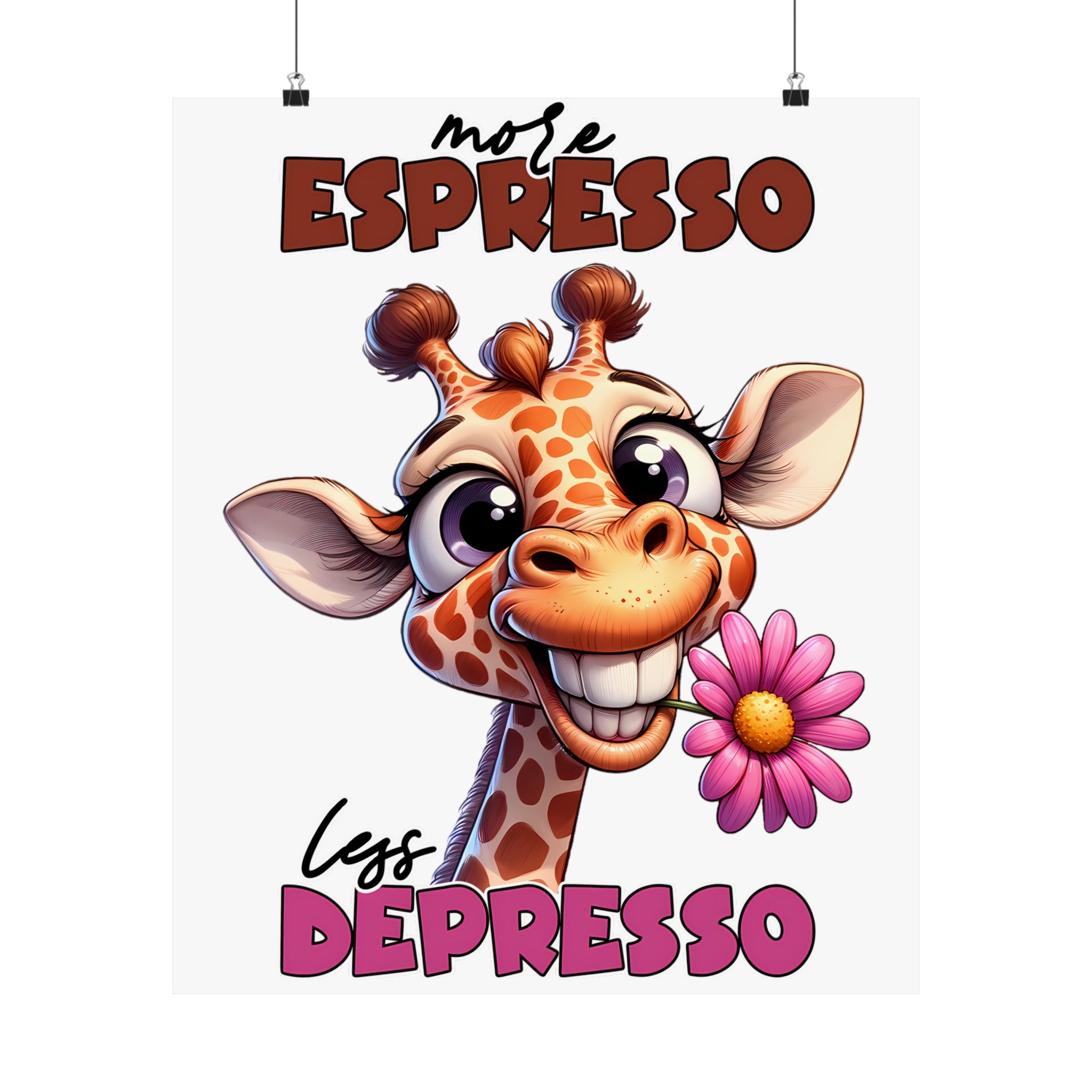 More Espresso Less Depresso Funny Giraffe Wall Art Print, Cute Animal Poster, Motivational Quote Artwork, Nursery Decor, Kids Room Decor Matte Vertical Posters