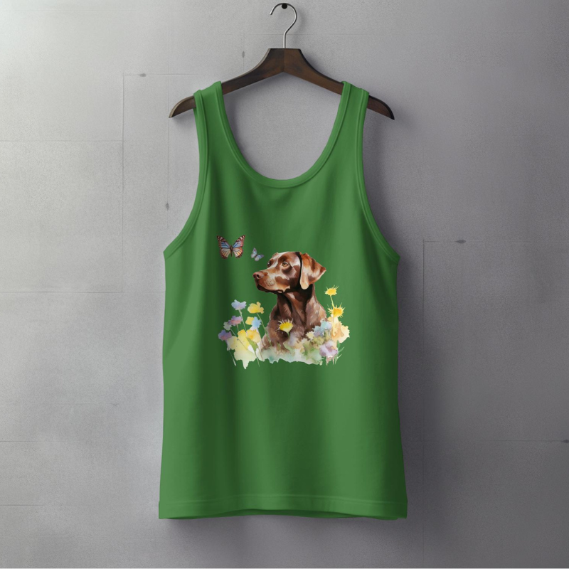 Charming Brown Dog with Butterflies and Flowers Women Tank-Top