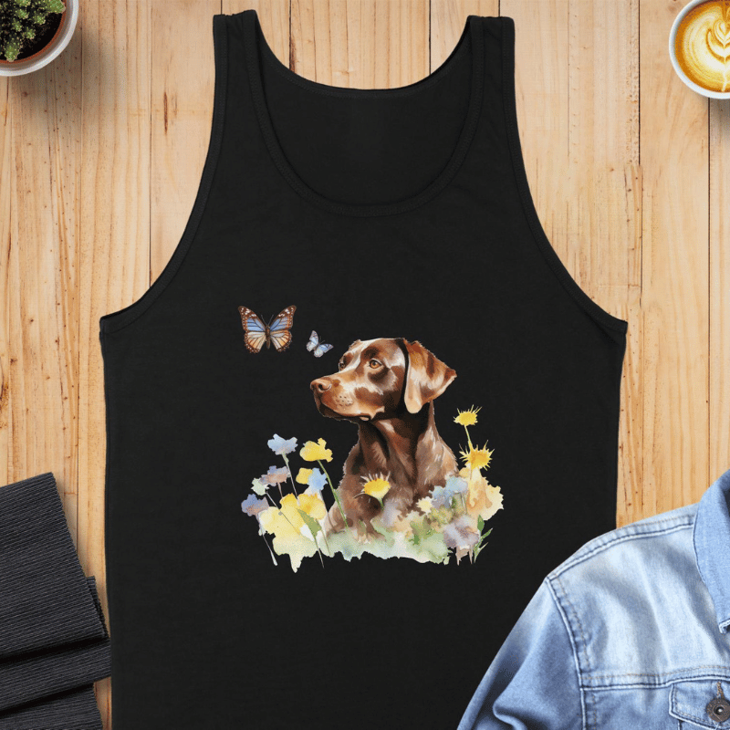 Charming Brown Dog with Butterflies and Flowers Men Tank-Top