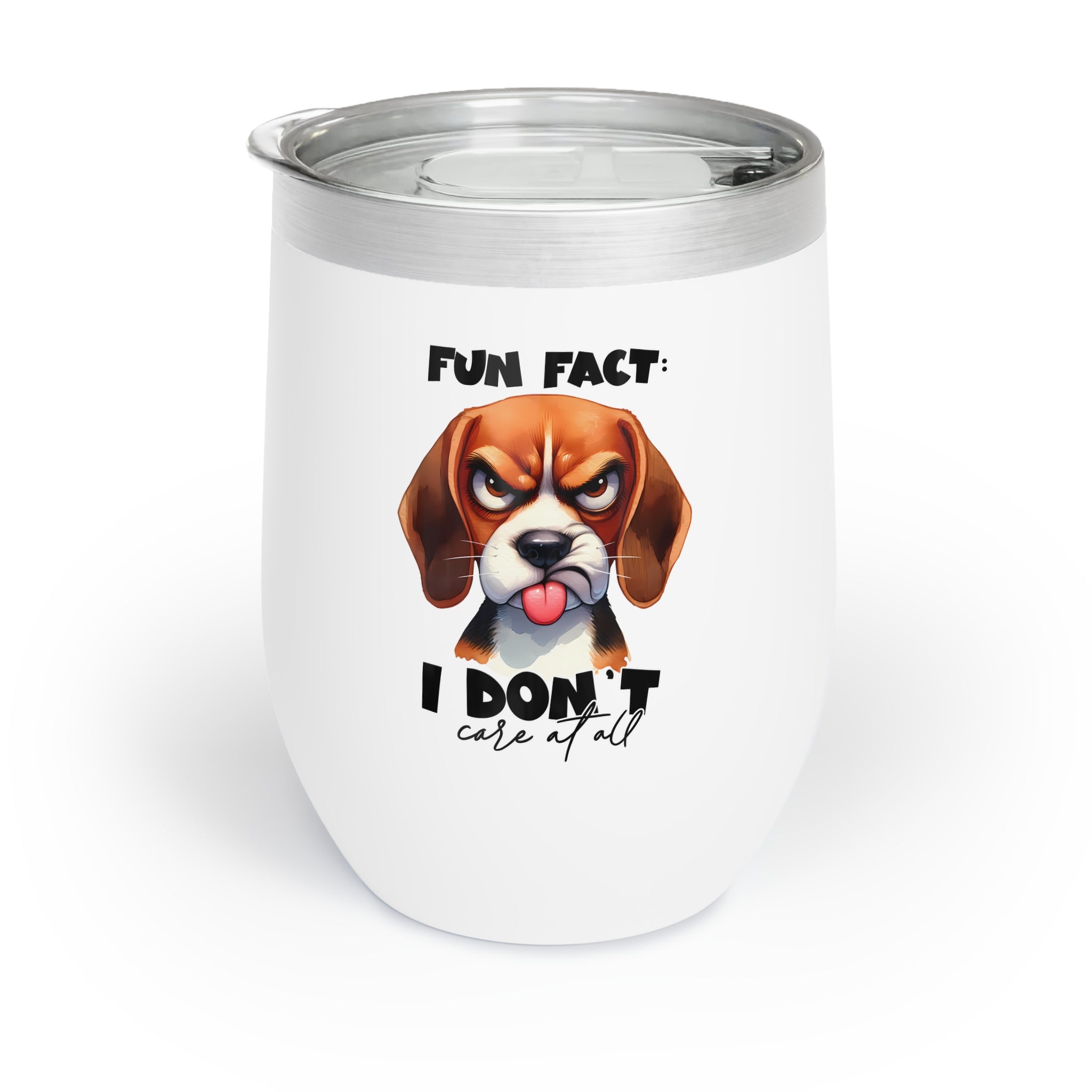 Funny Dog Face Wine Tumbler, Fun Fact I Don't Care At All, Cute Pet Lover Gift, 12oz Tumbler for Beverage, Unique Dog Design Wine Tumbler