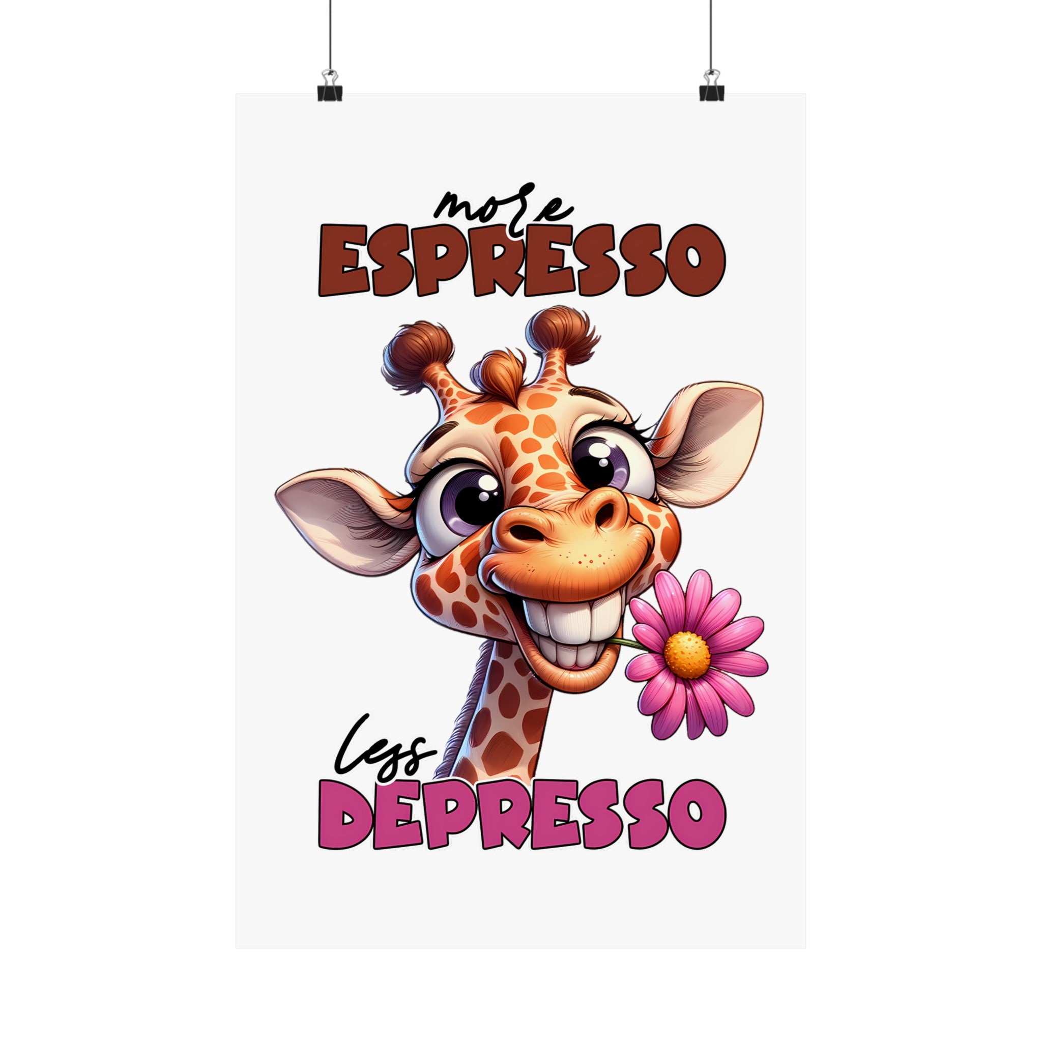 More Espresso Less Depresso Funny Giraffe Wall Art Print, Cute Animal Poster, Motivational Quote Artwork, Nursery Decor, Kids Room Decor Matte Vertical Posters