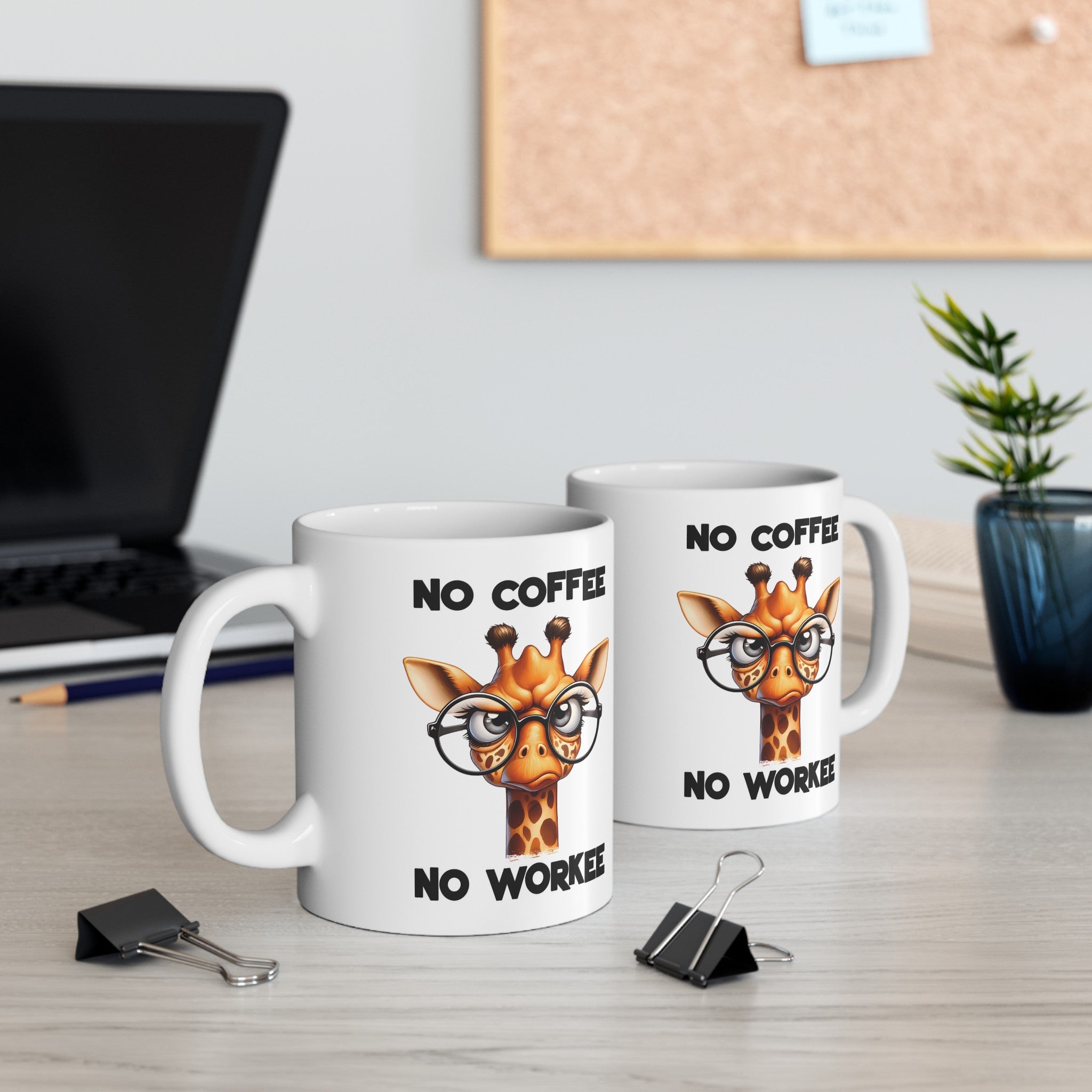 Funny Giraffe Mug, No Coffee No Workee Mug, Giraffe with Glasses Mug, Cute Animal Lover Gift, Coffee Lover Mug, Office Humor Gift Ceramic Mug, (11oz, 15oz)