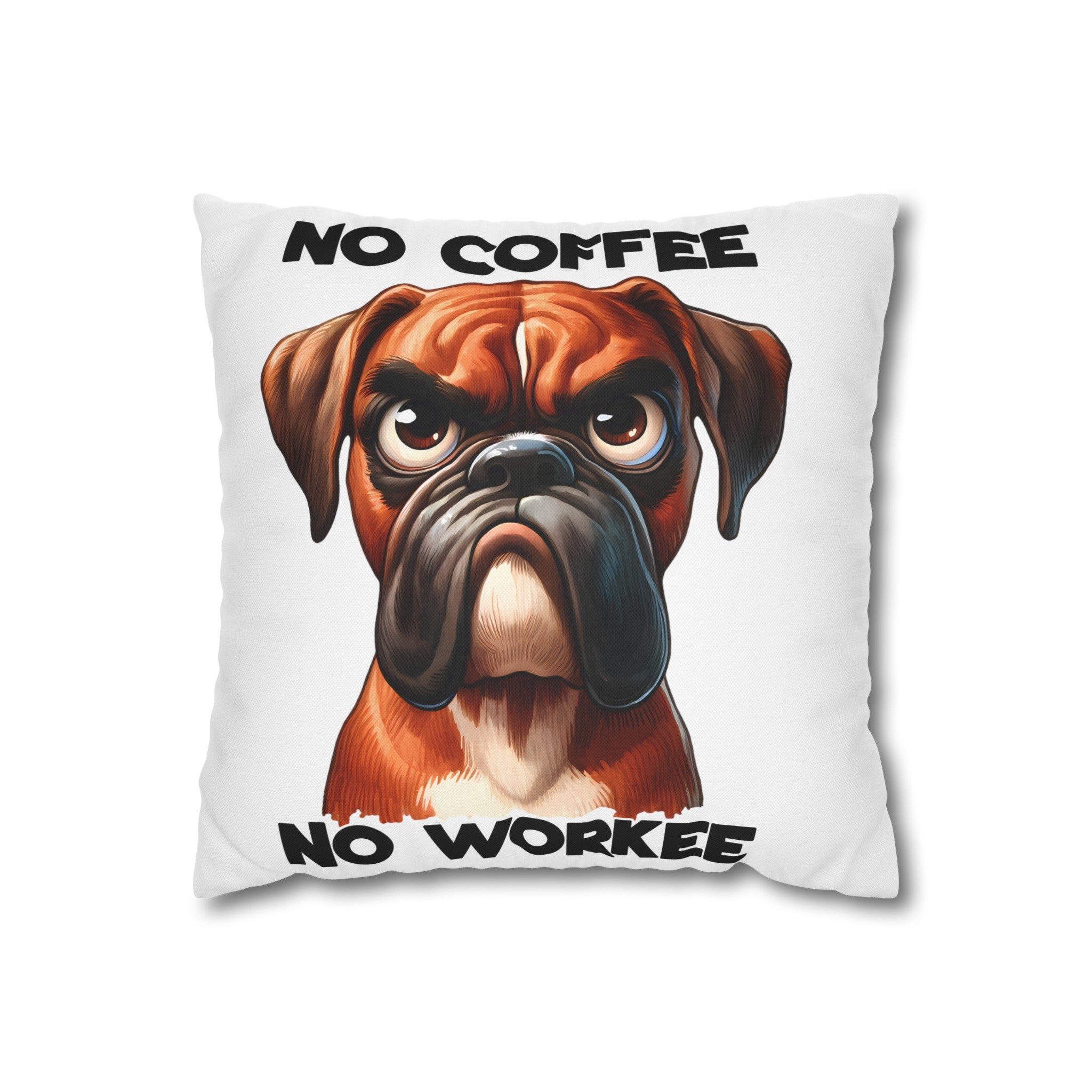 Funny Angry Dog Art Pillow, No Coffee No Workee Pillow Cover, Humor Pillow Case, Dog Lover Gift, Decorative Cushion, Home Decor Spun Polyester Square Pillowcase