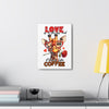 Cute Giraffe Love Wall Art, Coffee Quote Poster, Quirky Animal Decor, Fun Giraffe Illustration, Heart Glasses Artwork, Romantic Coffee Print Canvas Gallery Wraps