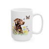 Charming Brown Dog with Butterflies and Flowers Mug Ceramic Mug, (11oz, 15oz)