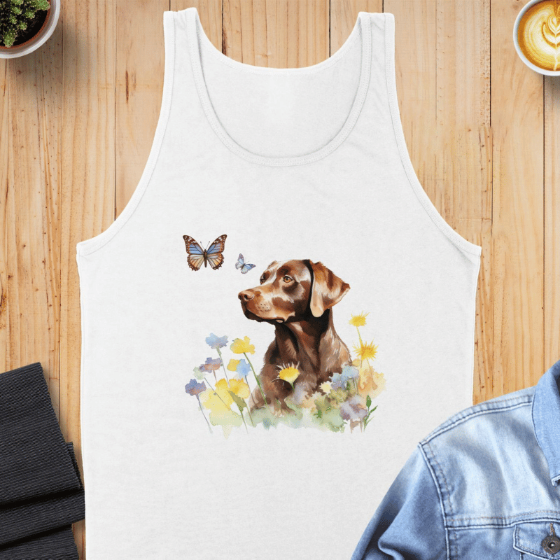 Charming Brown Dog with Butterflies and Flowers Men Tank-Top