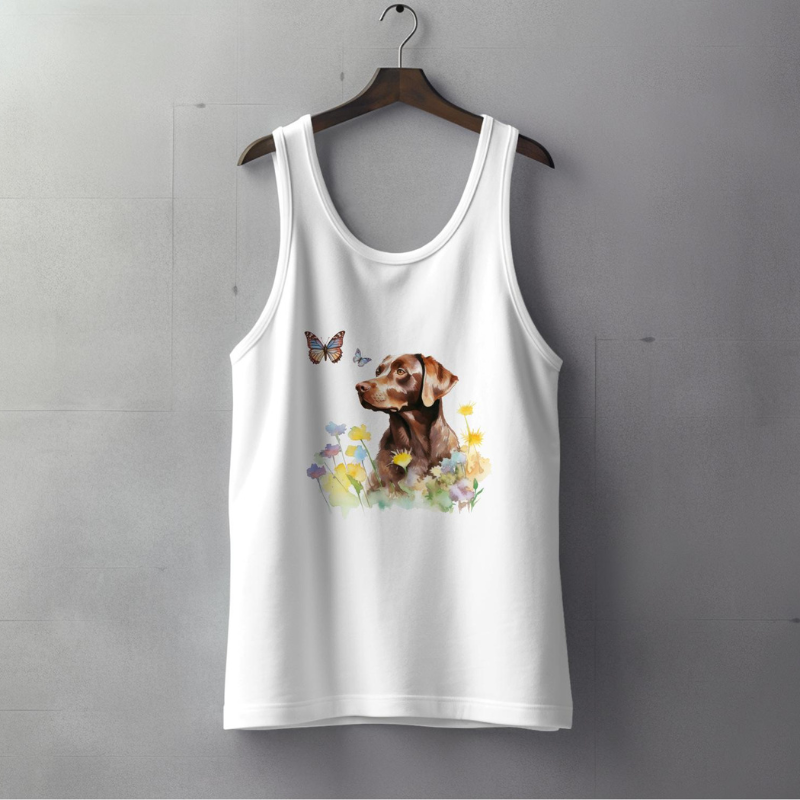 Charming Brown Dog with Butterflies and Flowers Women Tank-Top