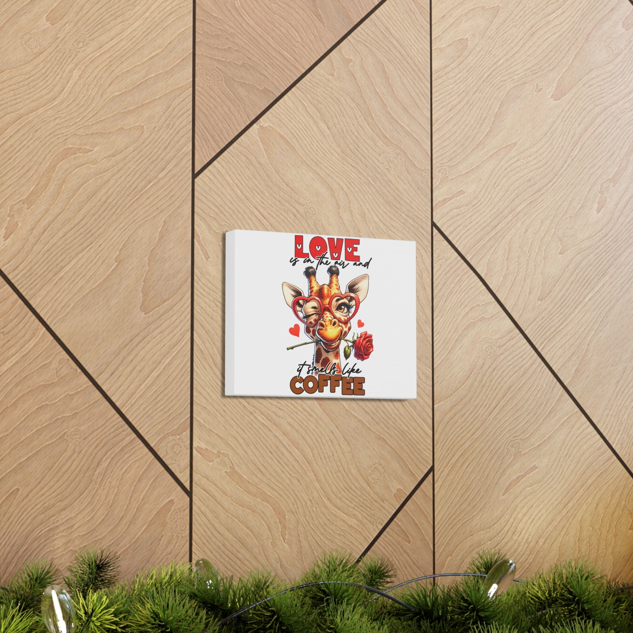 Cute Giraffe Love Wall Art, Coffee Quote Poster, Quirky Animal Decor, Fun Giraffe Illustration, Heart Glasses Artwork, Romantic Coffee Print Canvas Gallery Wraps