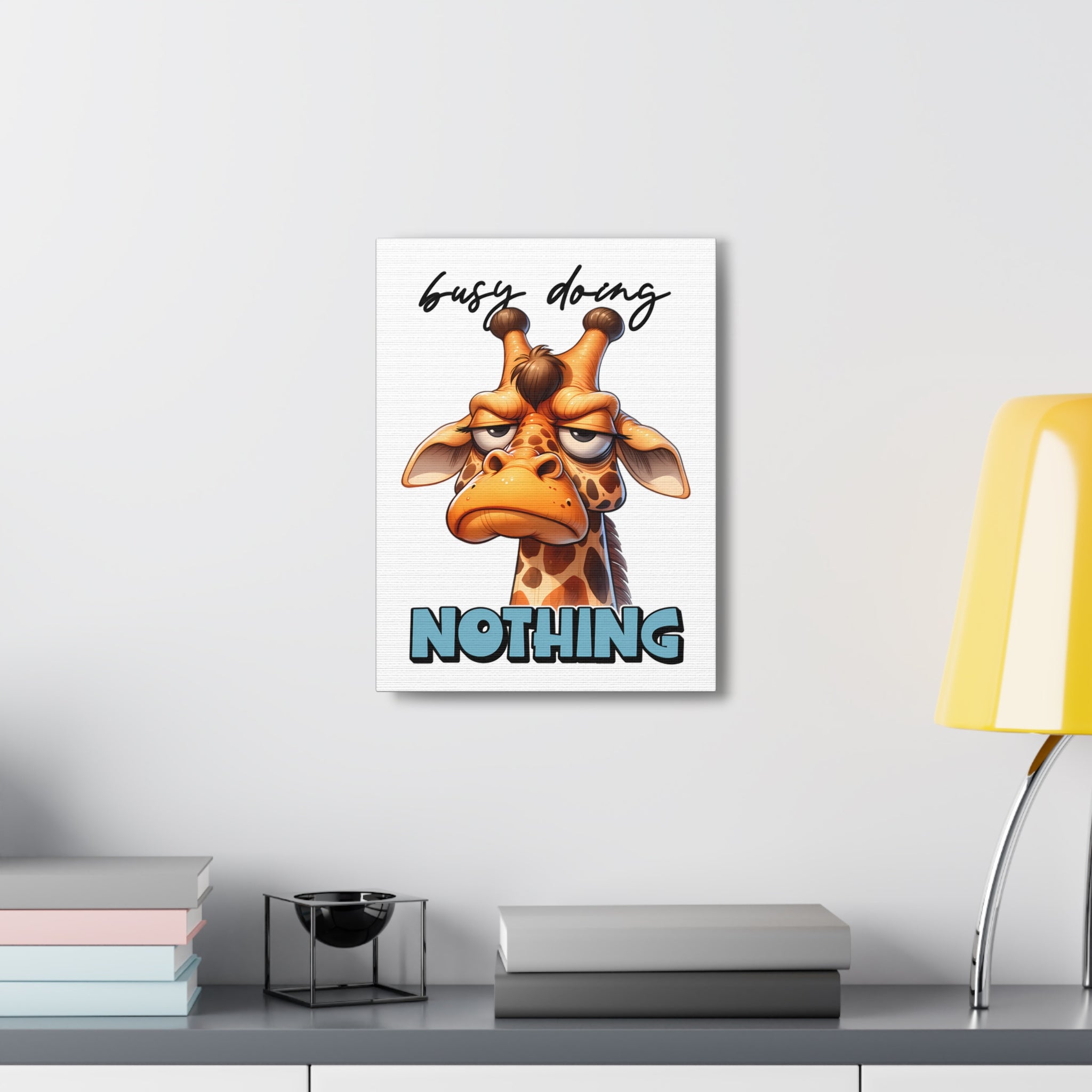 Funny Giraffe Wall Art, Animal Humor Poster, Busy Doing Nothing Decor, Whimsical Giraffe Print, Playful Animal Illustration Art Canvas Gallery Wraps