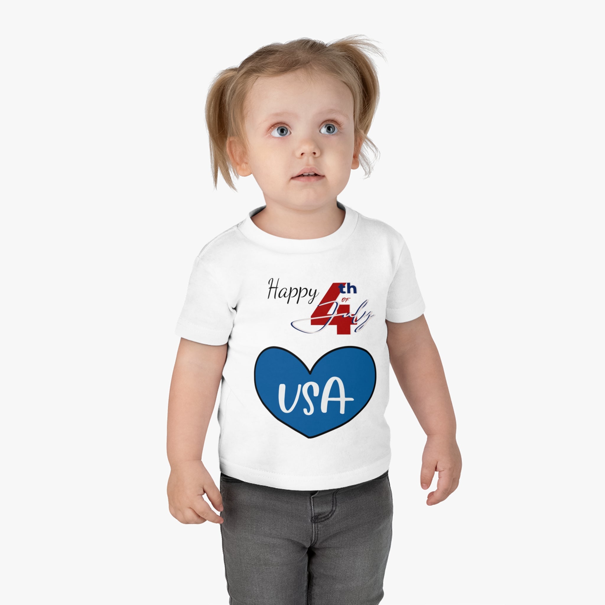 Happy 4th of July Blue Heart Design  Infant Shirt, Baby Tee, Infant Tee
