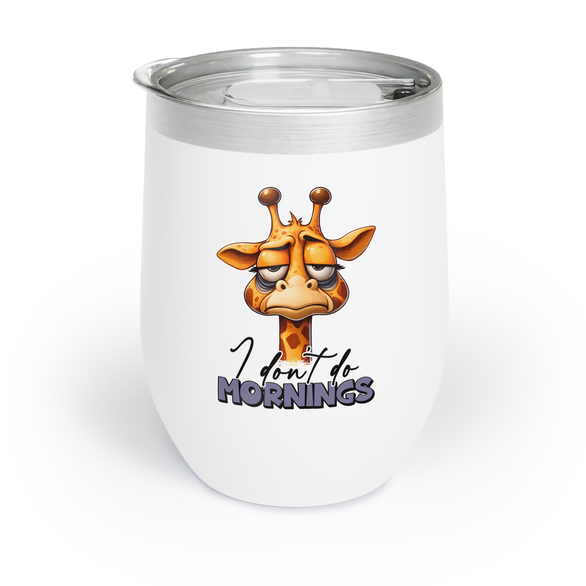 Funny Giraffe Wine Tumbler, I Don't Do Mornings Tumbler, Cute Animal Travel Mug, 12oz Wine Tumbler, Insulated Stainless Steel Tumbler Wine Tumbler