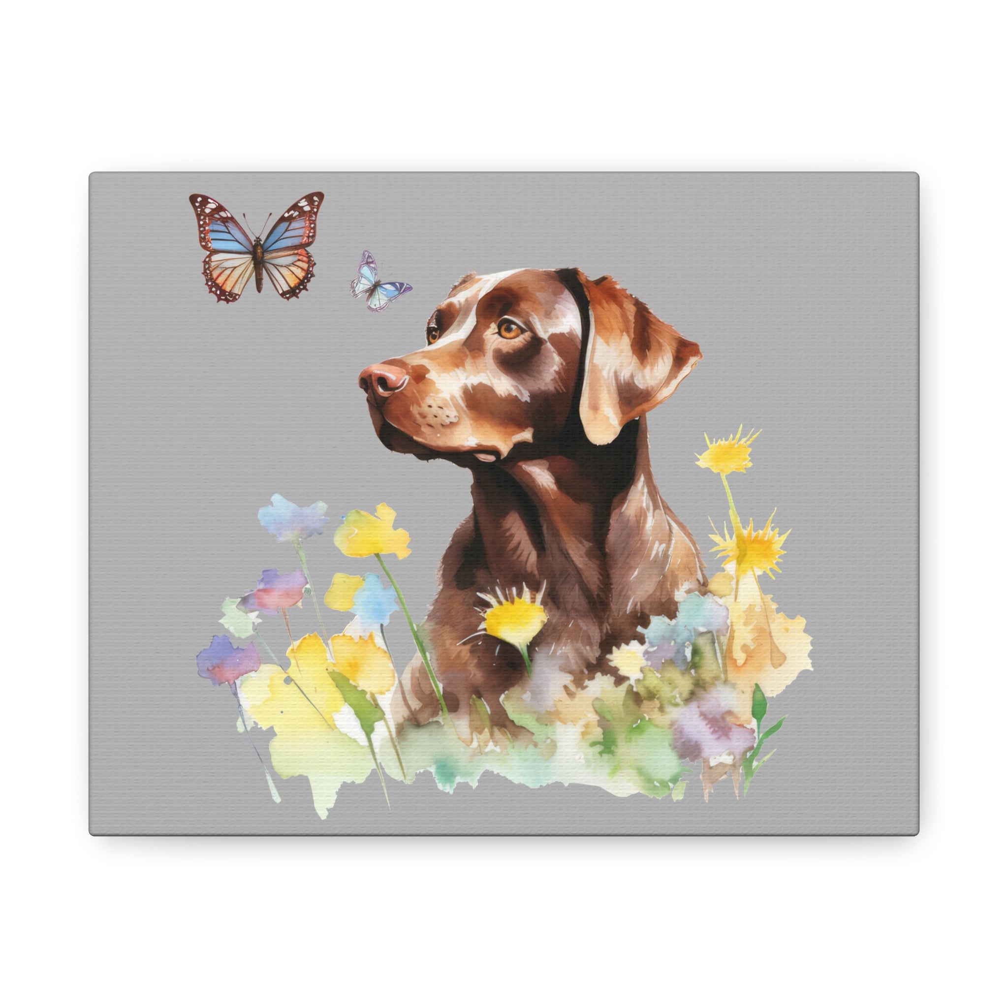 Charming Brown Dog with Butterflies and Flowers  Canvas Gallery Wraps